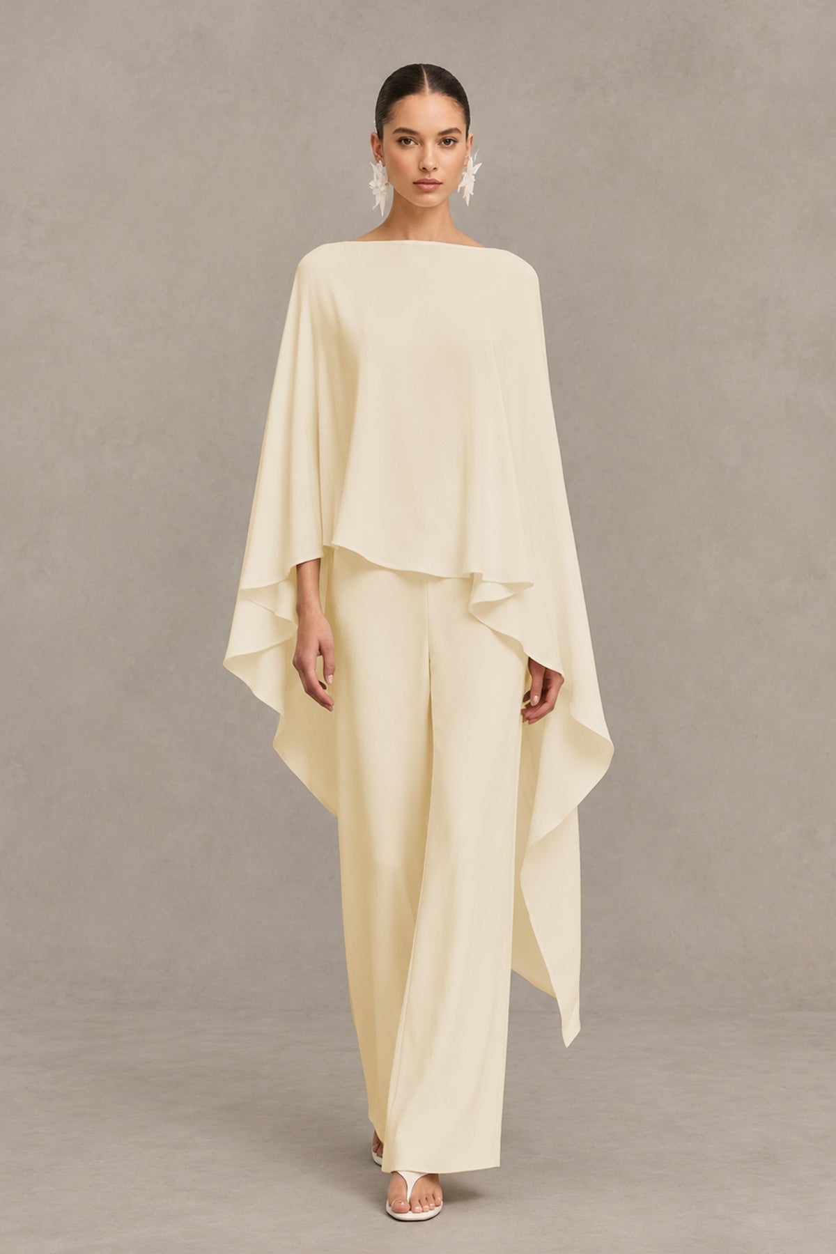 BOLODOO Champagne Cape Sleeve Wide-Leg Formal Pantsuit - Champagne - Champagne_01