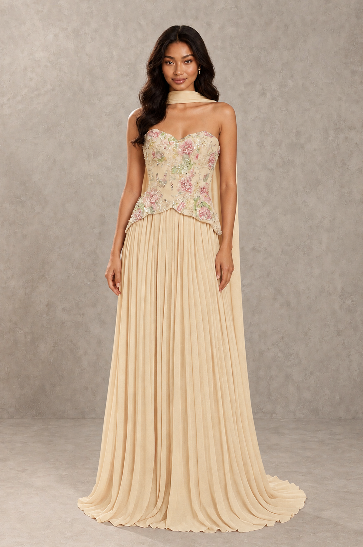 BOLODOO Champagne Strapless Beaded Floral Corset Chiffon Maxi Gown – Open Back Prom & Formal Evening Dress - Champagne - Champagne_01