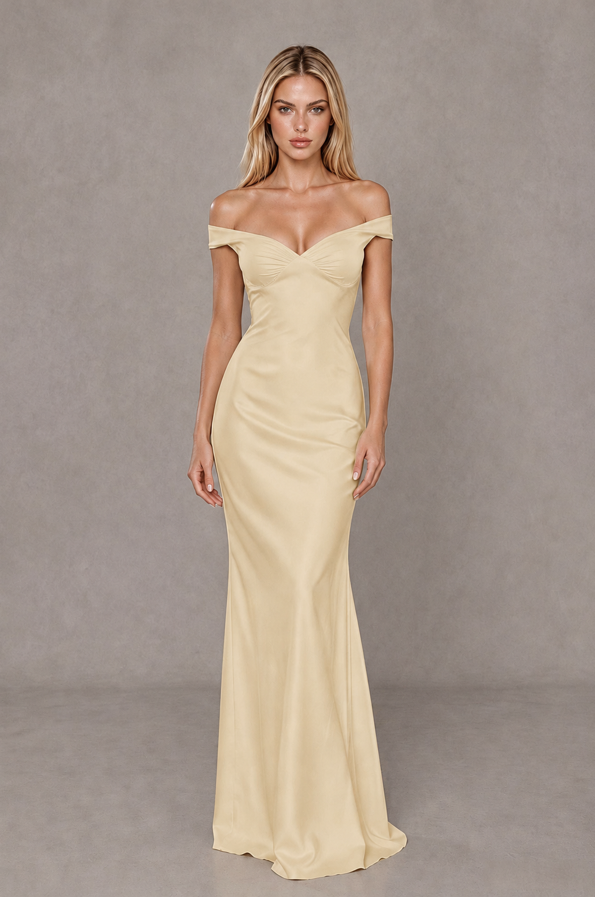 BOLODOO Champagne Off-Shoulder Open-Back Satin Evening Gown - Champagne - Champagne_01