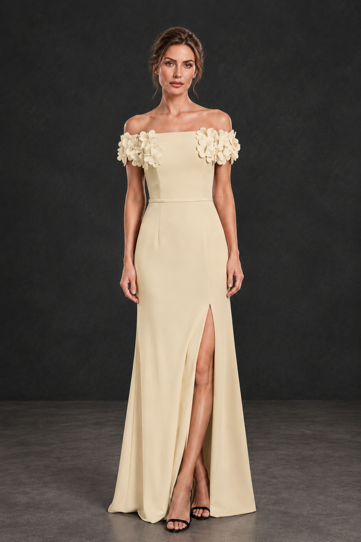 BOLODOO Champagne Off-the-Shoulder Mother of the Bride Dress with Floral Appliques - Champagne - Champagne_01