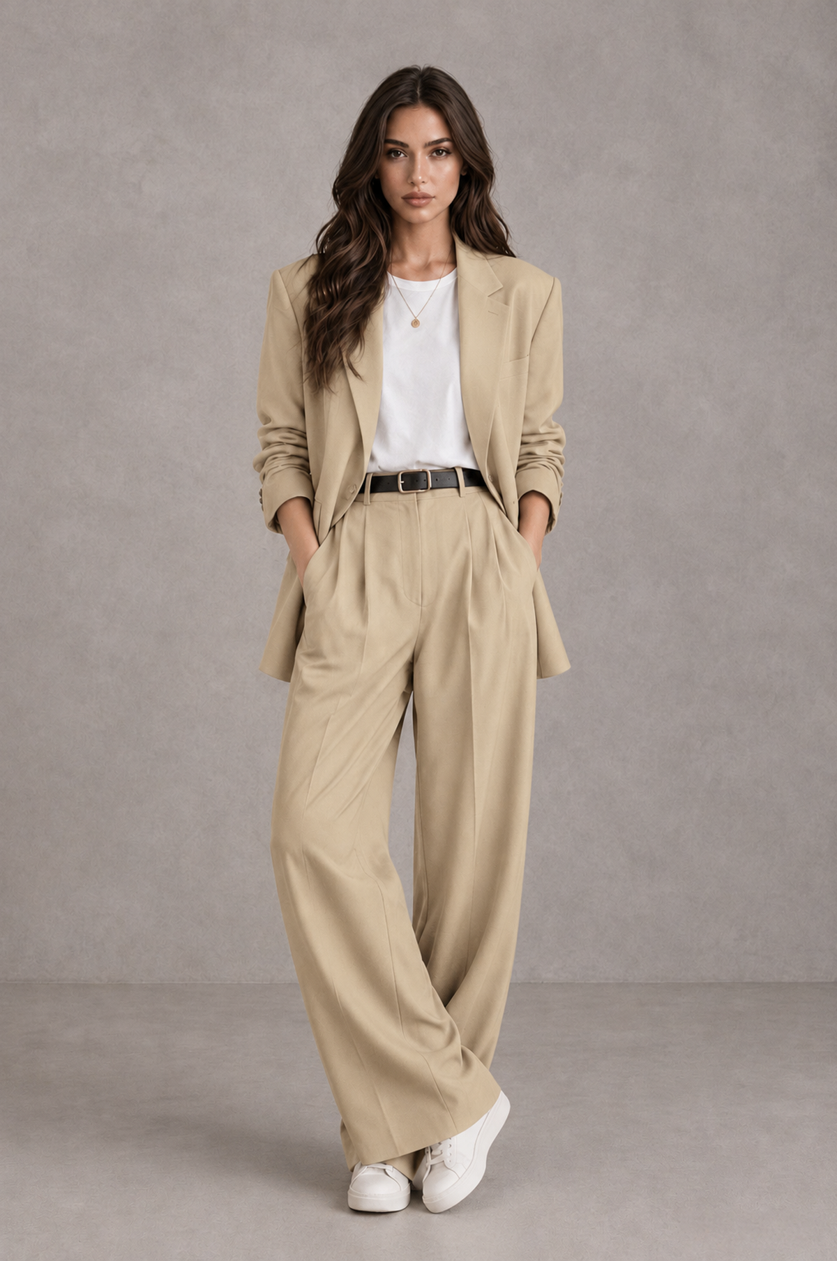BOLODOO Champagne Brown Blazer & Wide-Leg Pants Suit for Women - Champagne - Champagne_01