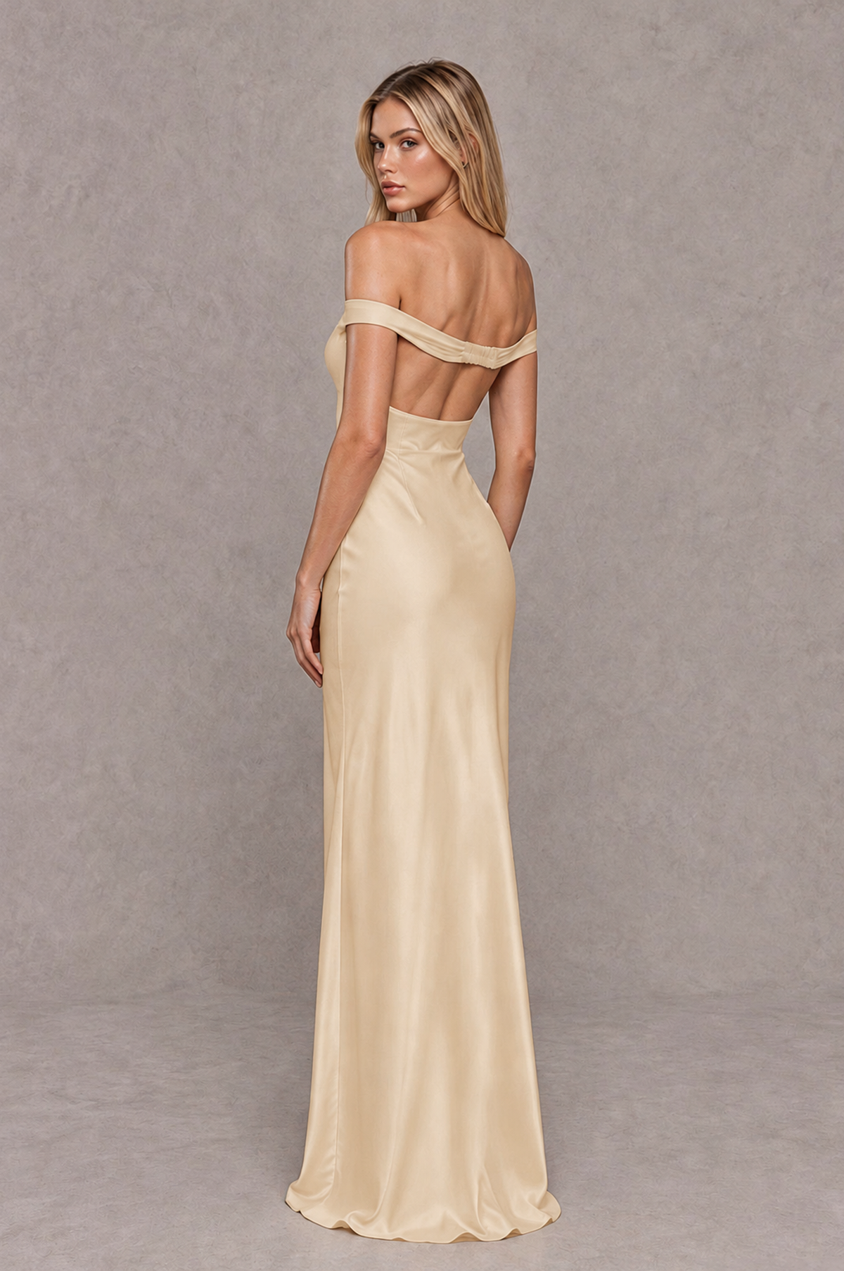BOLODOO Champagne Off-Shoulder Open-Back Satin Evening Gown - Champagne - Champagne_02