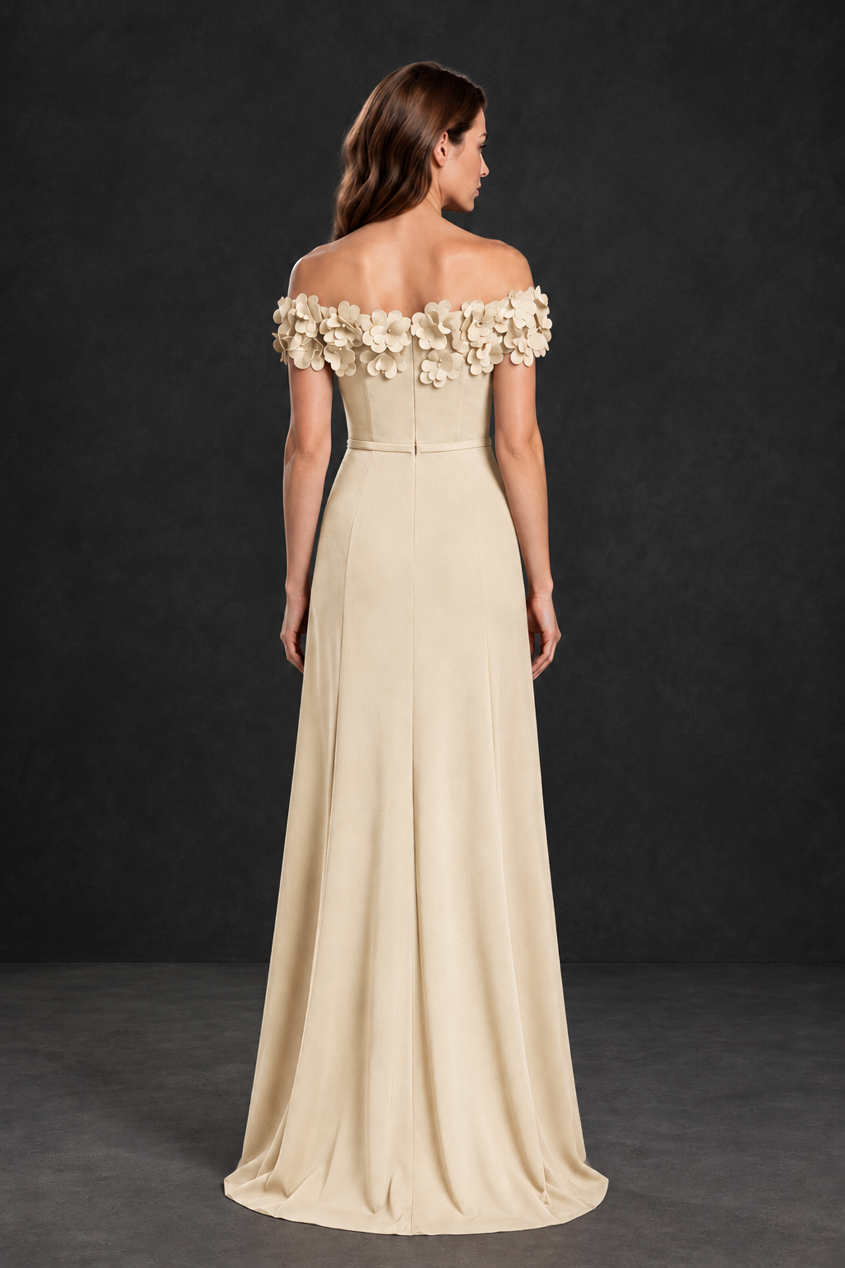 BOLODOO Champagne Off-the-Shoulder Mother of the Bride Dress with Floral Appliques - Champagne - Champagne_02