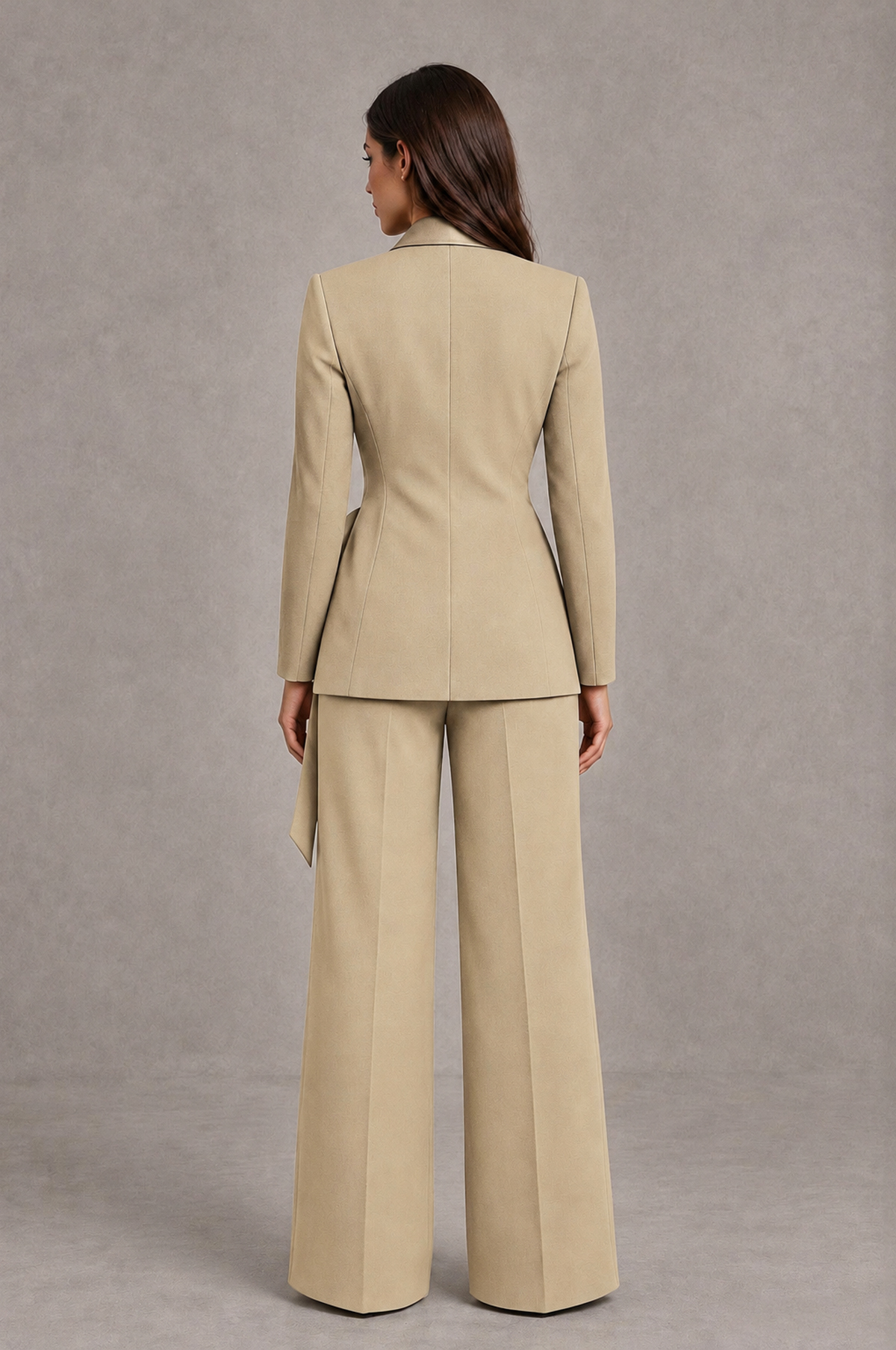 BOLODOO Champagne Tie-Waist Blazer & Wide-Leg Pantsuit - Champagne - Champagne_02