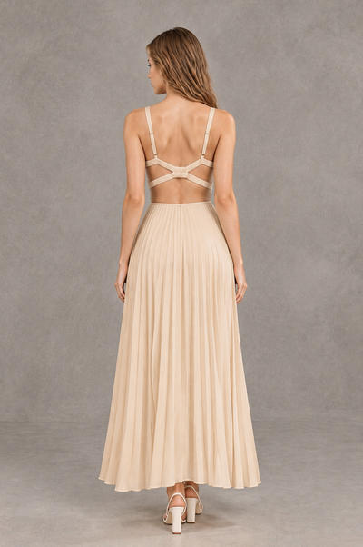 BOLODOO Champagne V-Neck Pleated Open-Back Maxi Dress - Champagne - Champagne_02