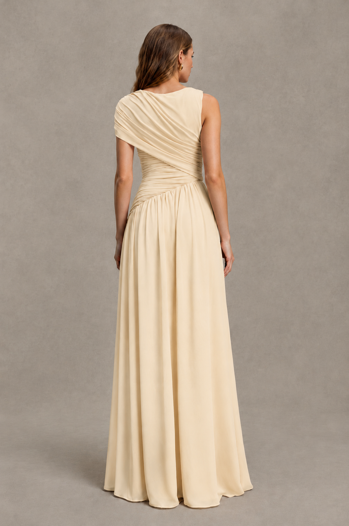 BOLODOO Champagne One-Shoulder Ruched Floor-Length Bridesmaid Dress - Champagne - Champagne_02
