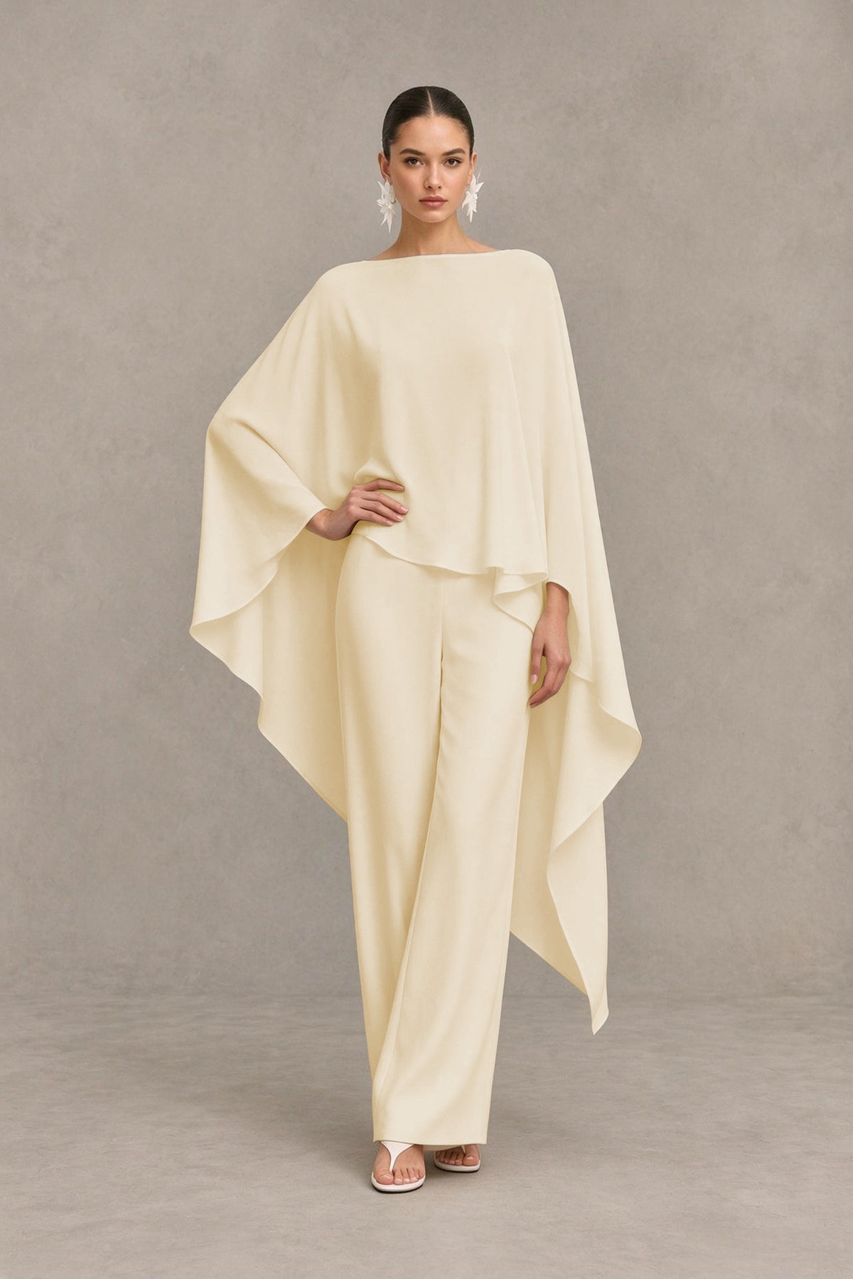 BOLODOO Champagne Cape Sleeve Wide-Leg Formal Pantsuit - Champagne - Champagne_03