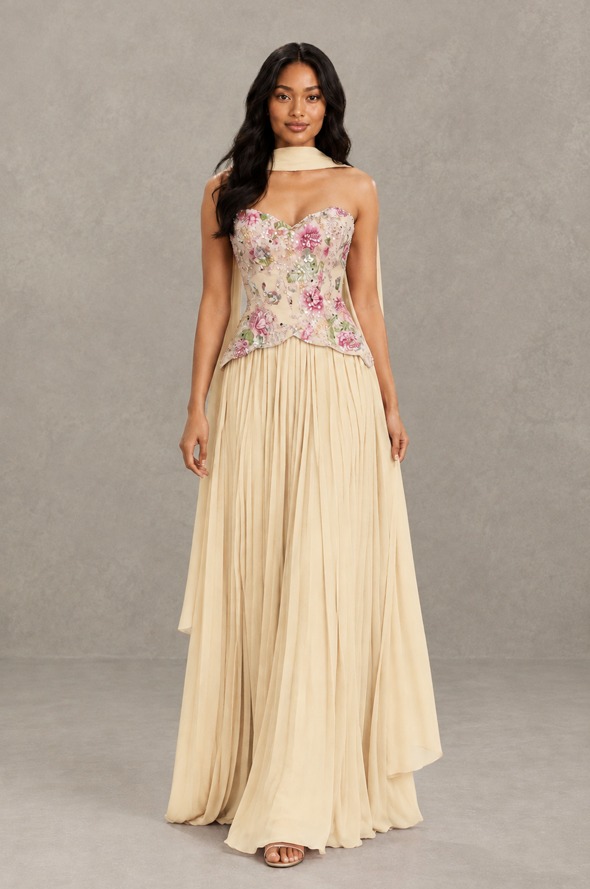 BOLODOO Champagne Strapless Beaded Floral Corset Chiffon Maxi Gown – Open Back Prom & Formal Evening Dress - Champagne - Champagne_03
