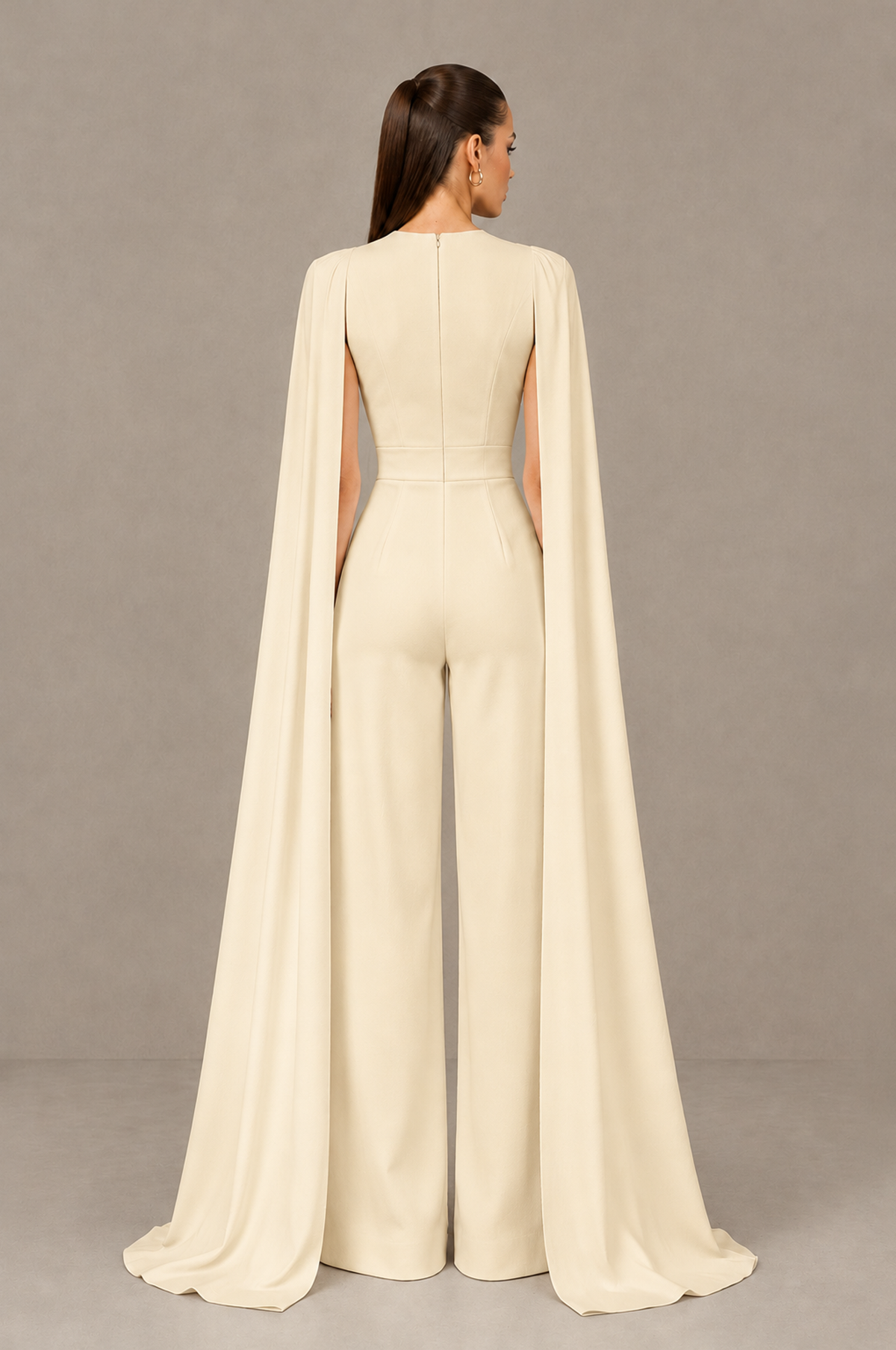 BOLODOO Champagne Deep V-Neck Cape Sleeve Bridal Jumpsuit - Champagne - Champagne_03