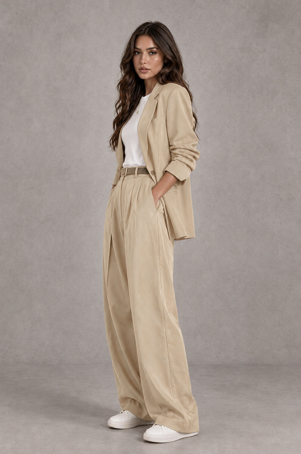 BOLODOO Champagne Brown Blazer & Wide-Leg Pants Suit for Women - Champagne - Champagne_03
