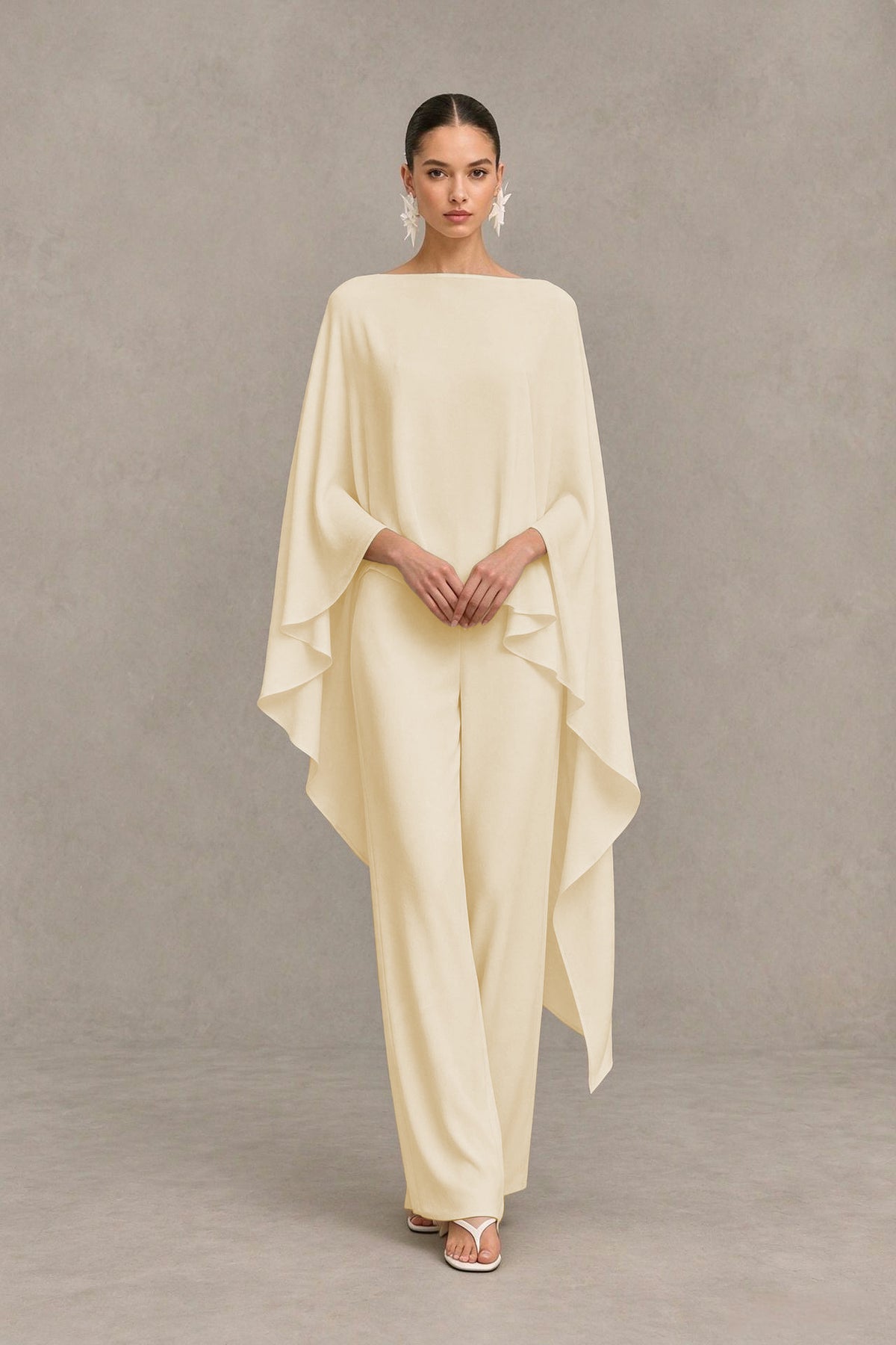 BOLODOO Champagne Cape Sleeve Wide-Leg Formal Pantsuit - Champagne - Champagne_04