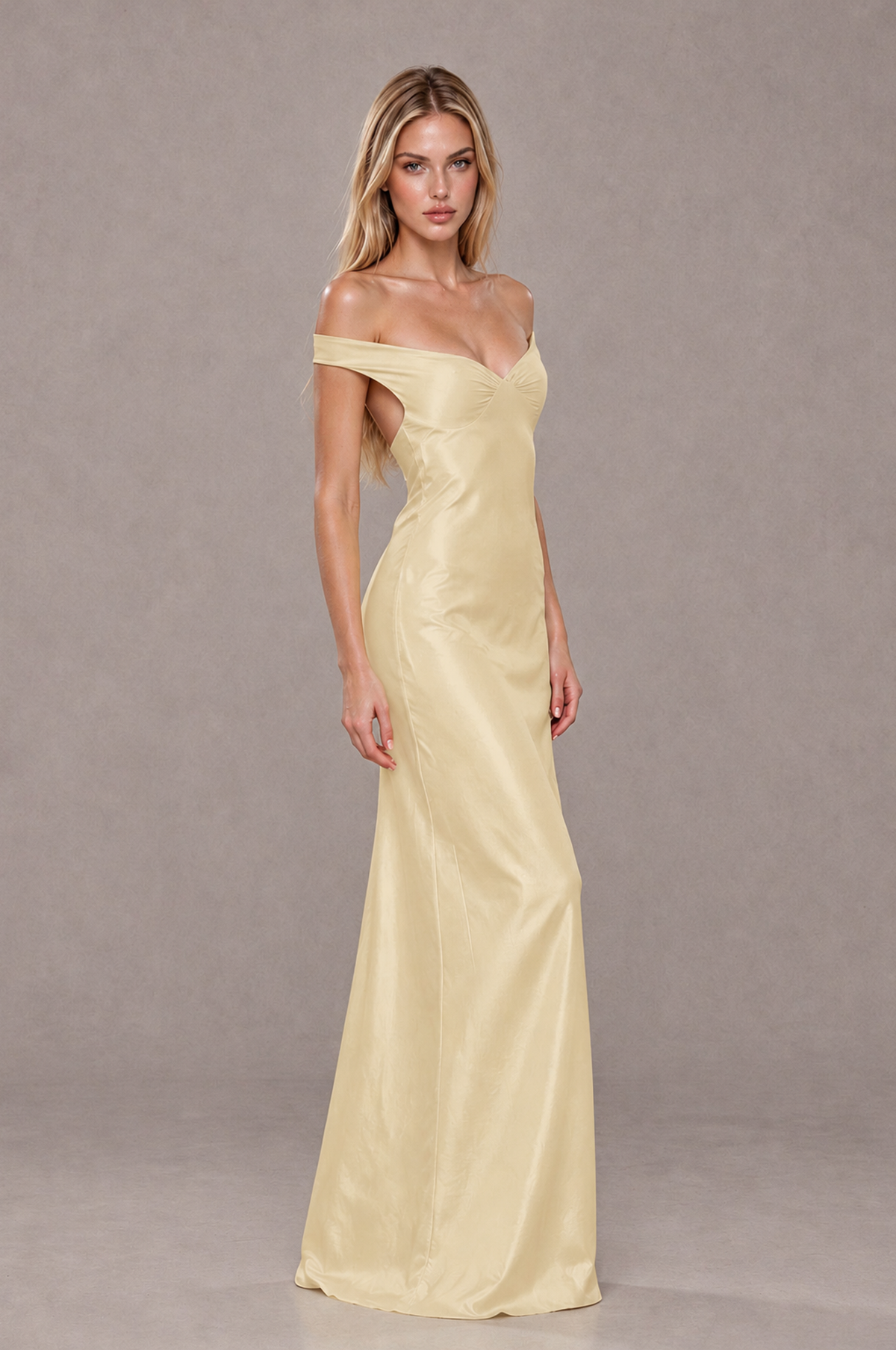 BOLODOO Champagne Off-Shoulder Open-Back Satin Evening Gown - Champagne - Champagne_04