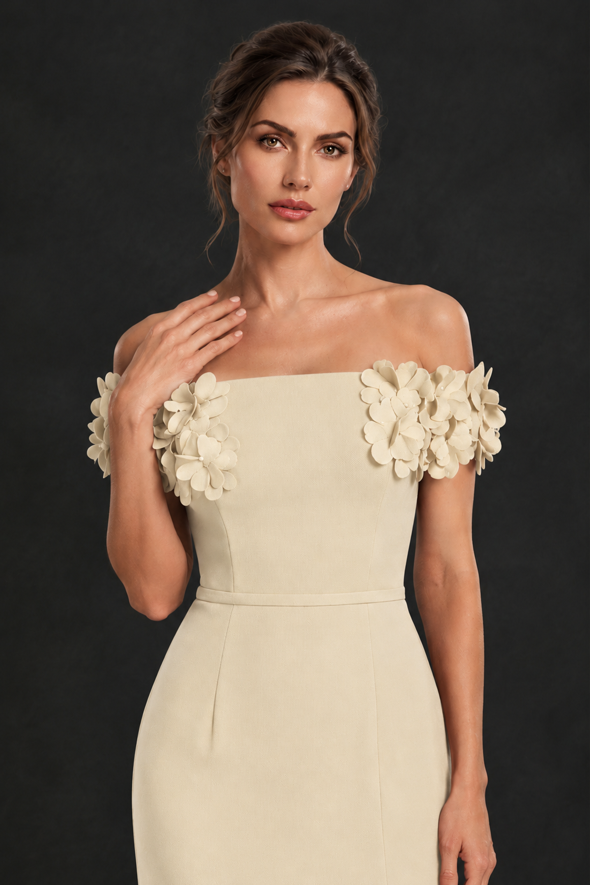 BOLODOO Champagne Off-the-Shoulder Mother of the Bride Dress with Floral Appliques - Champagne - Champagne_04
