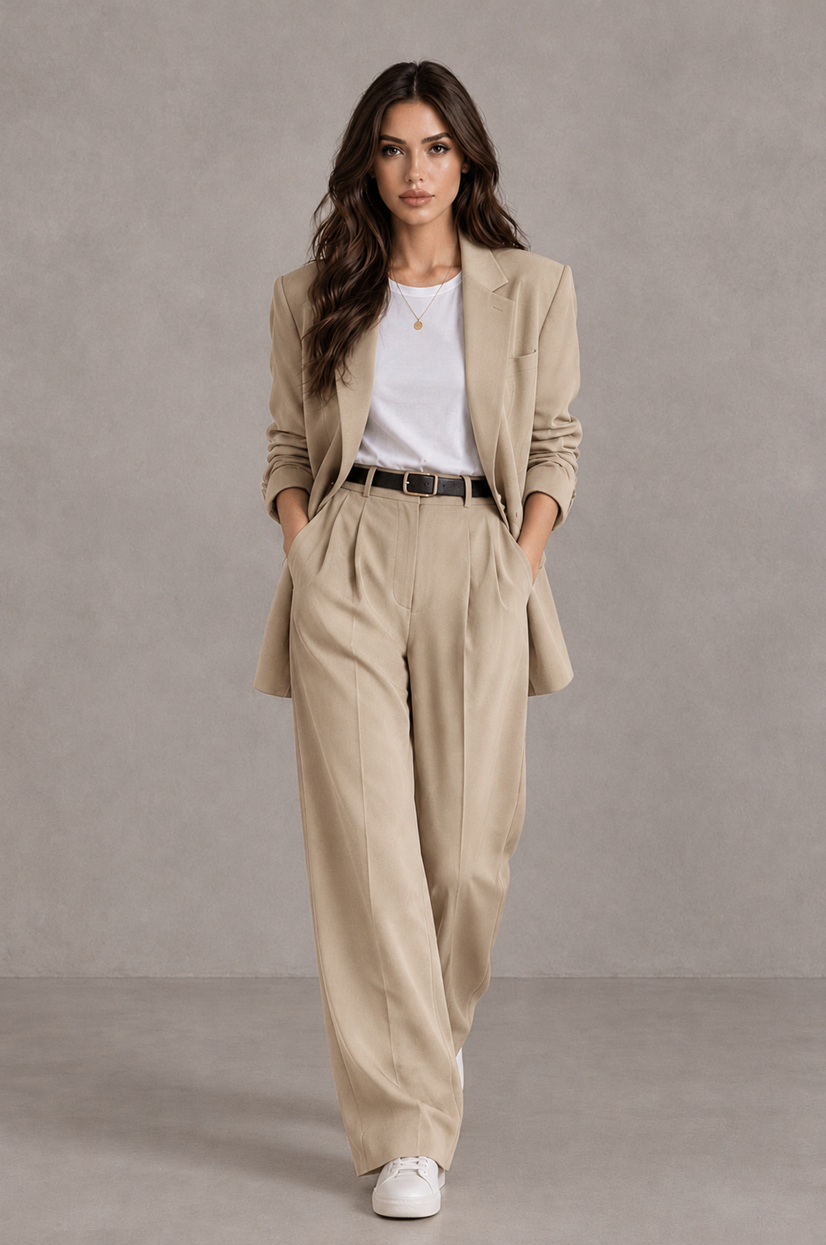 BOLODOO Champagne Brown Blazer & Wide-Leg Pants Suit for Women - Champagne - Champagne_04