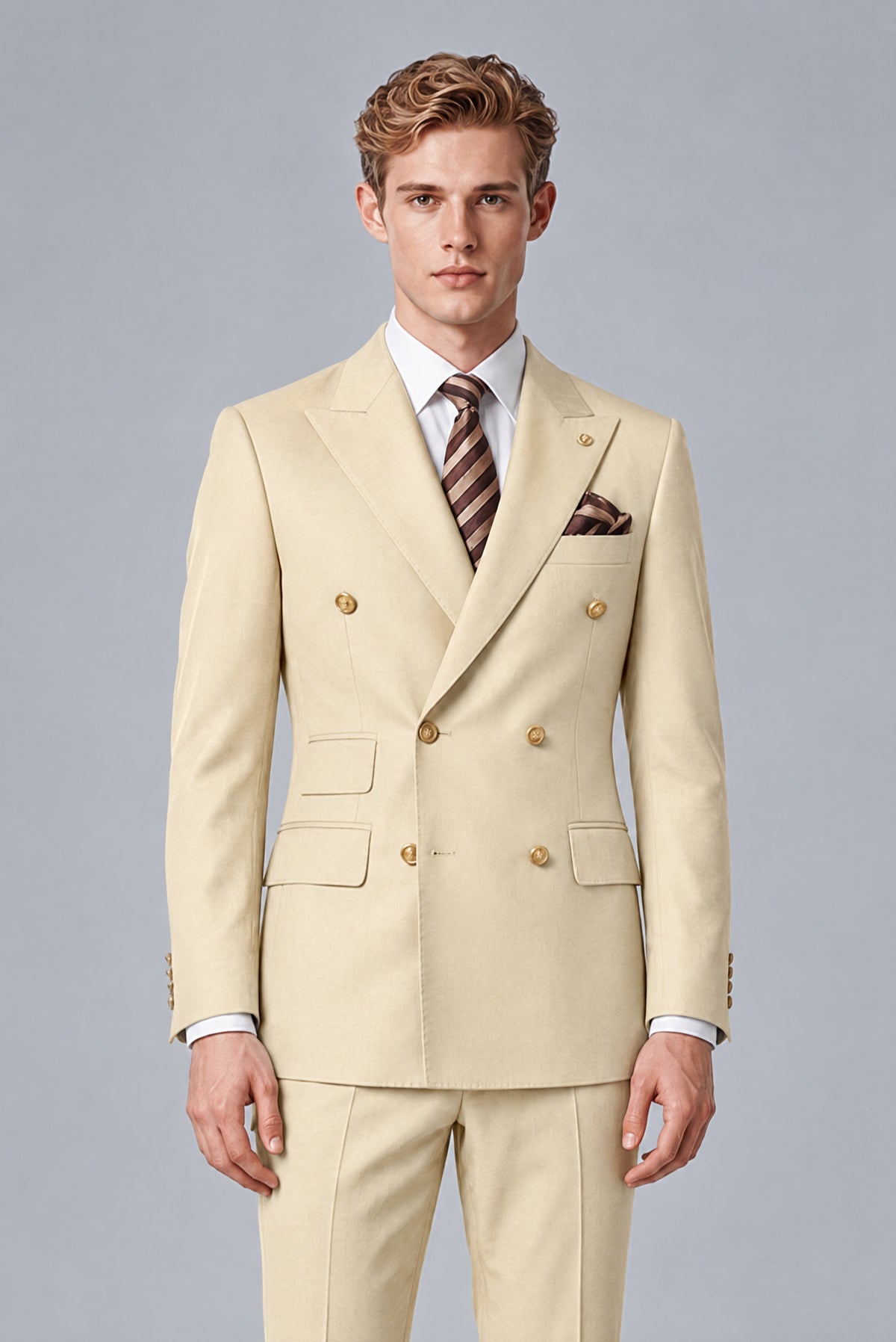 Bolodoo Men's Champagne Double-Breasted 2-Piece Wedding Suit - Champagne - Champagne_1