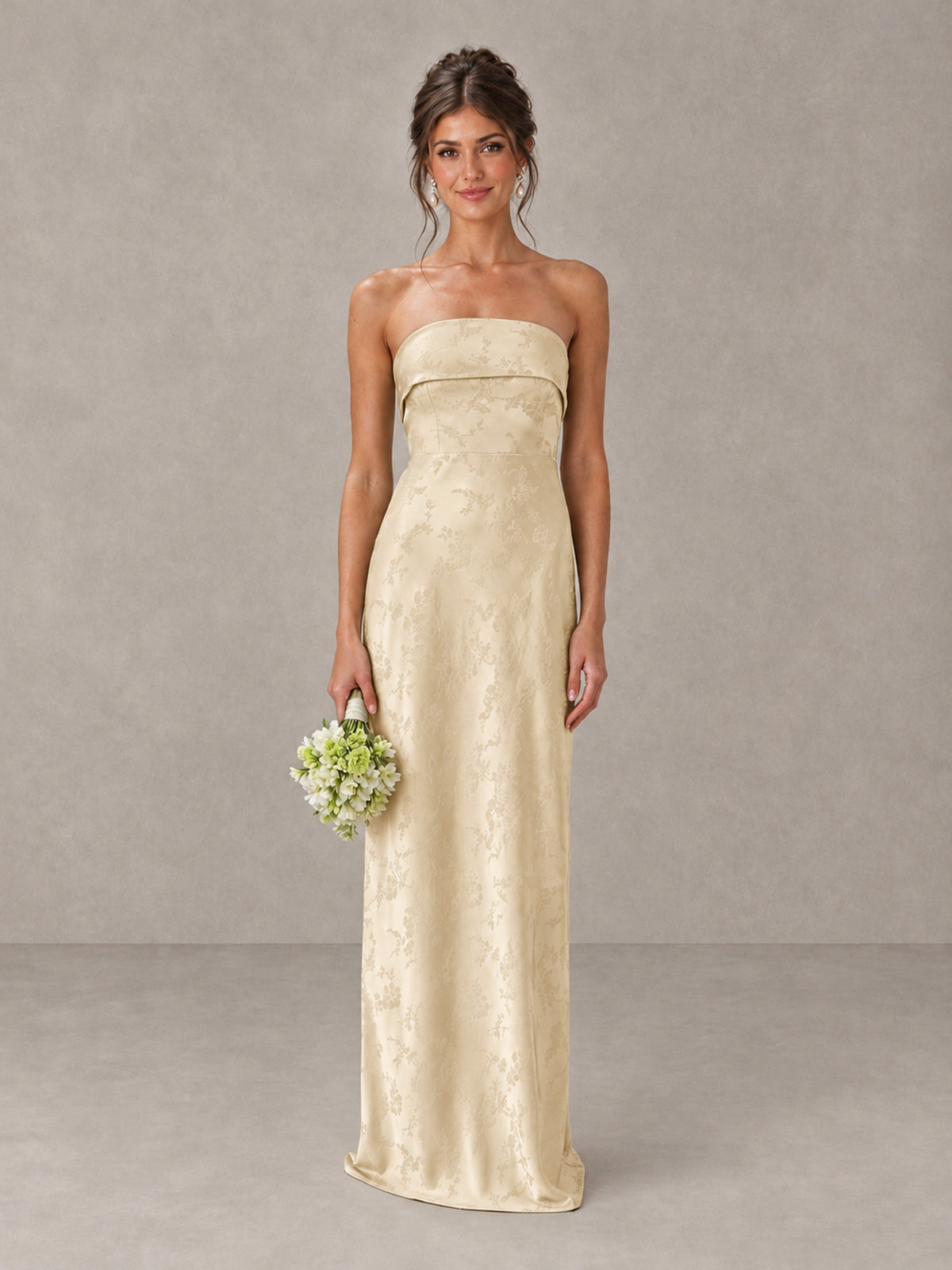 BOLODOO Champagne Strapless Floral Bridesmaid Dress - Champagne - Champagne_1