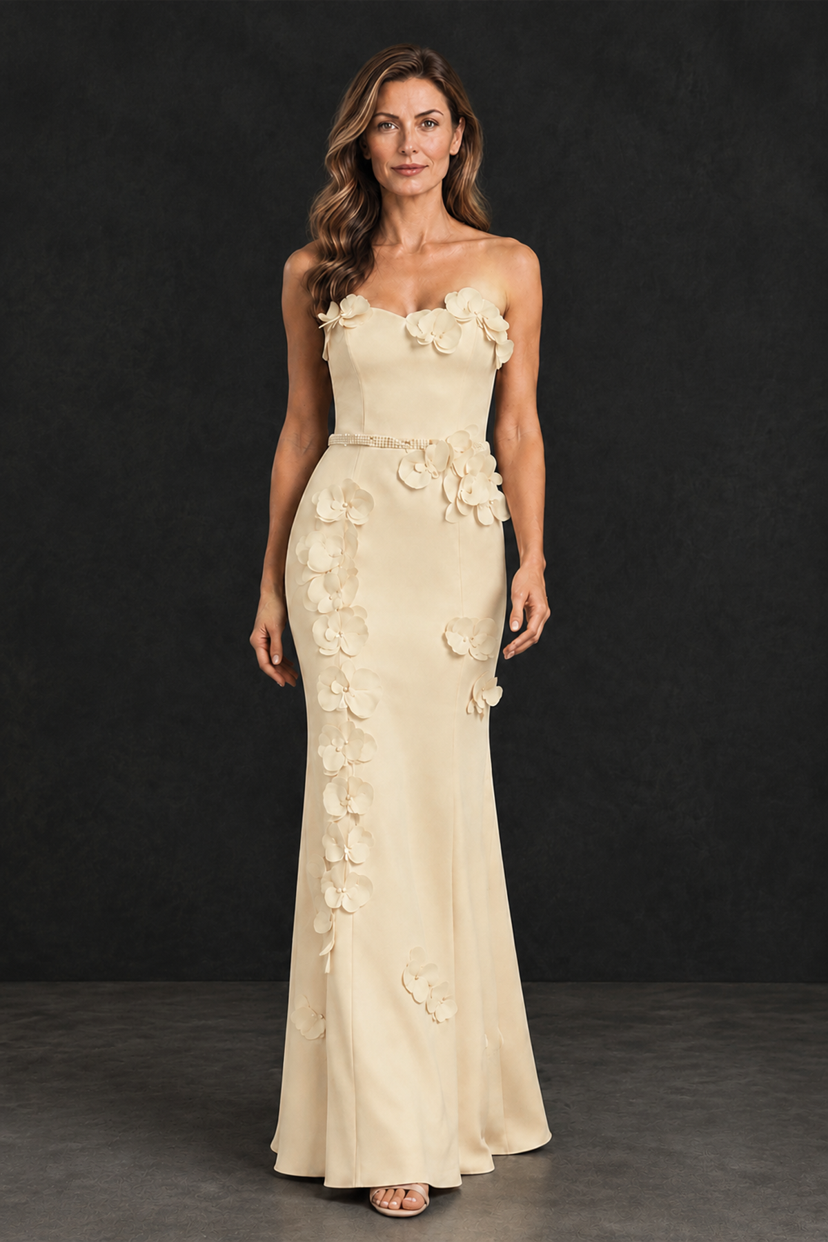 BOLODOO Champagne Strapless Mother of the Bride Dress with 3D Floral Appliques - Champagne - Champagne_1