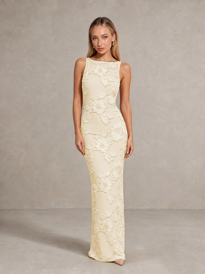BOLODOO Champagne Floral Sleeveless Maxi Wedding Guest Dress - Champagne - Champagne(1)