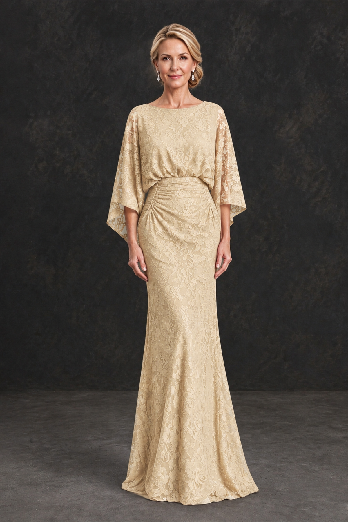 BOLODOO Champagne Lace Flutter Sleeve Mother of the Bride Dress - Champagne - Champagne_1