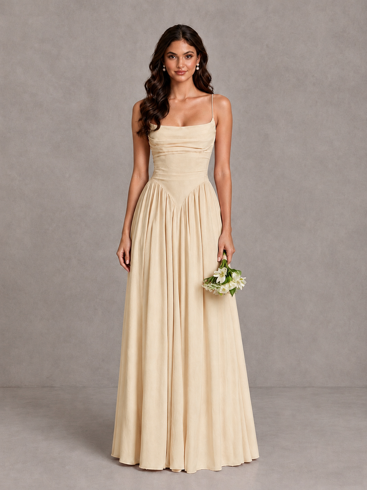 BOLODOO Champagne Lace-Up Back A-Line Bridesmaid Dress - Champagne - Champagne_1