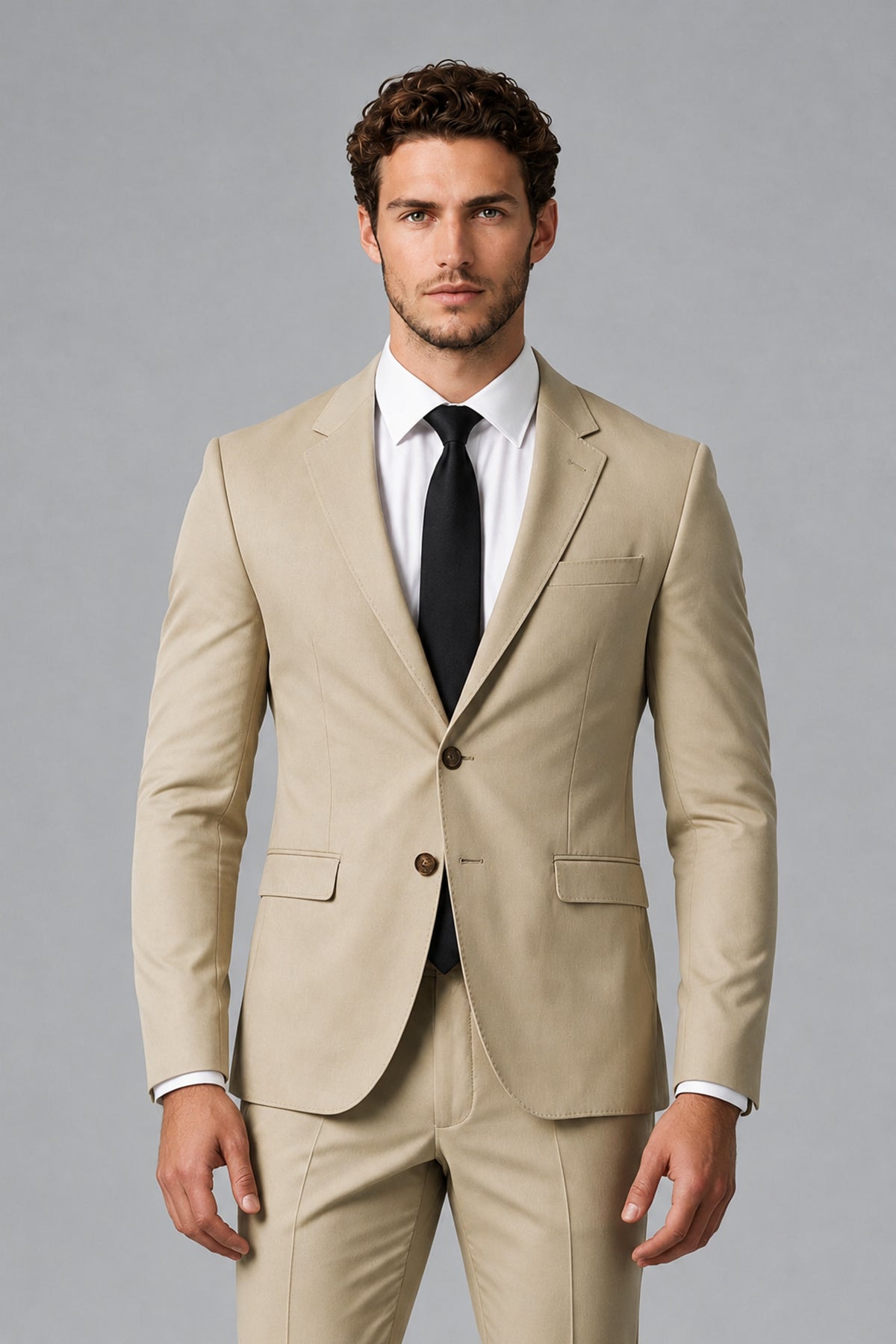 Bolodoo Men's Champagne Two-Piece Suit with Notch-Lapel Jacket & Trousers - Champagne - Champagne_1