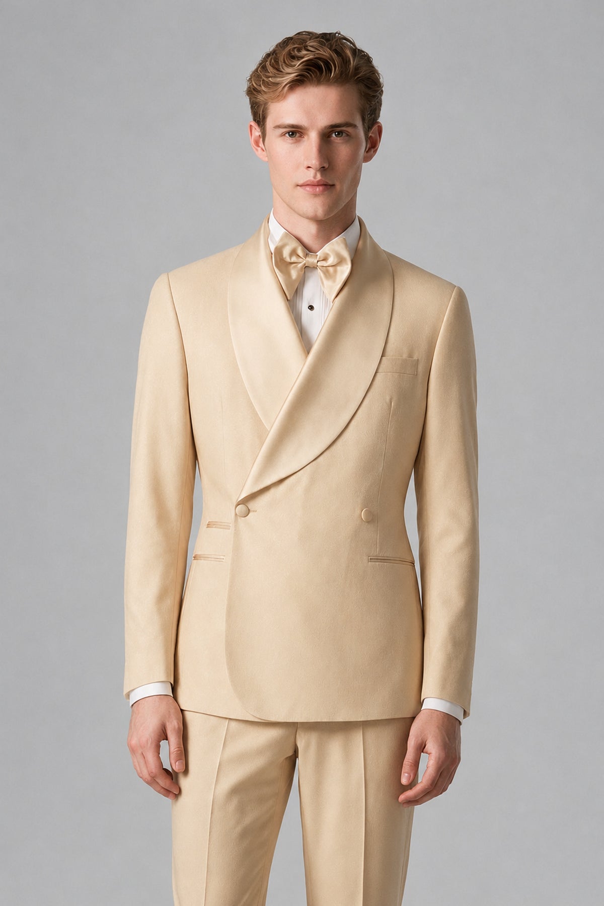 Bolodoo Men's Champagne Shawl Lapel 2-Piece Tuxedo Suit – Jacket & Trousers - Champagne - Champagne(1)
