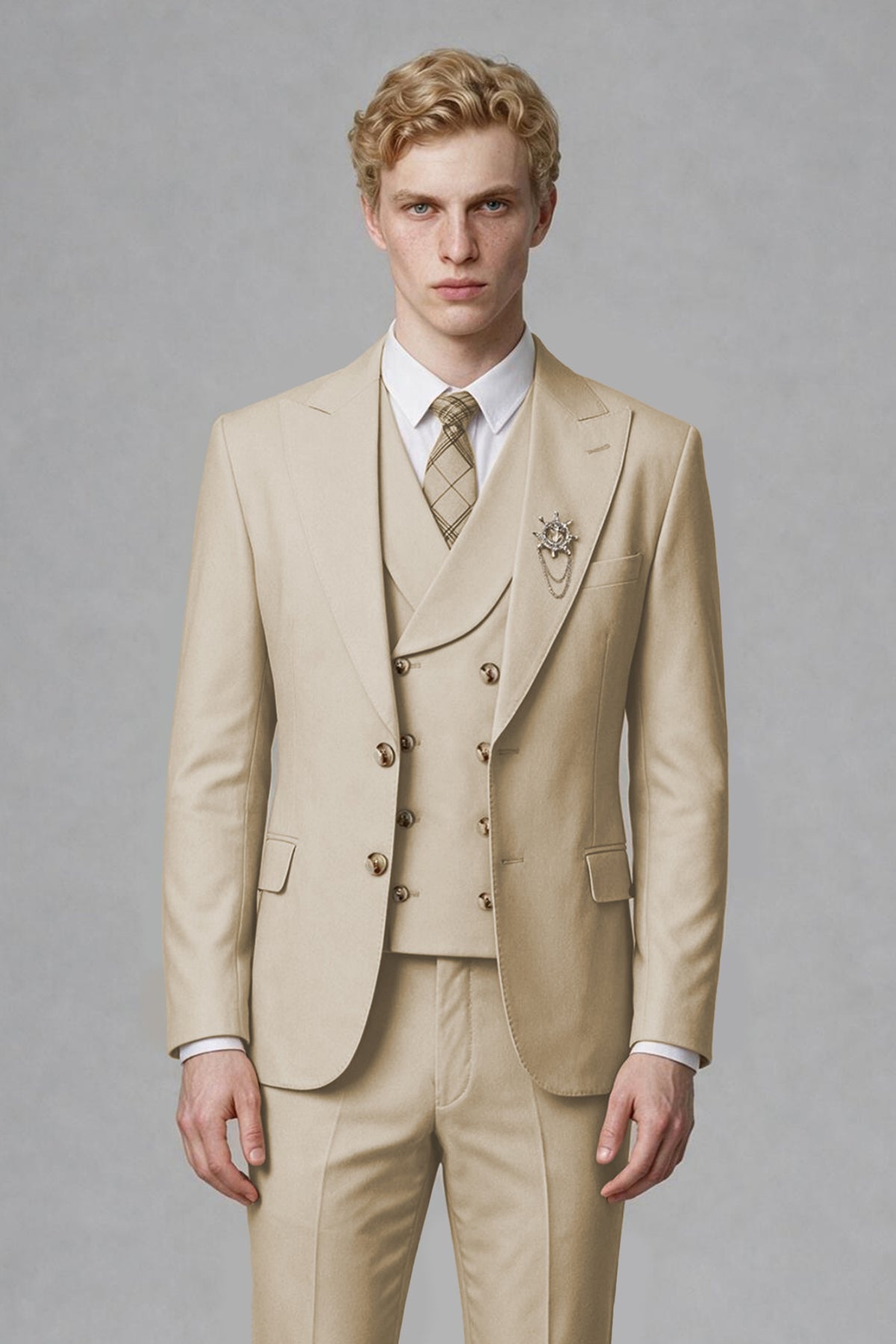 BOLODOO Men's Champagne Two-Piece Wedding Suit – Jacket & Trousers - Champagne