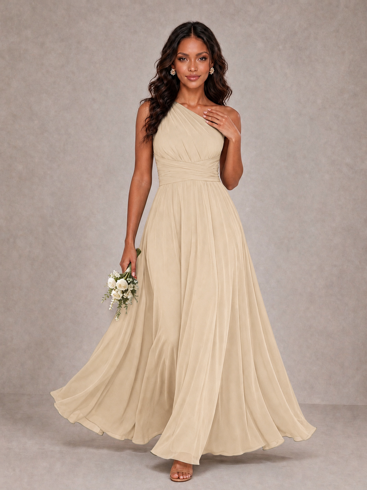 BOLODOO Champagne One-Shoulder A-Line Bridesmaid Dress - Champagne - Champagne_1