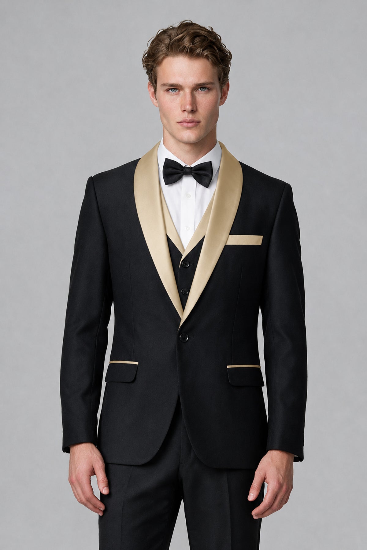 Bolodoo Men's Champagne 3-Piece Shawl Lapel Tuxedo Suit - Champagne - Champagne_1