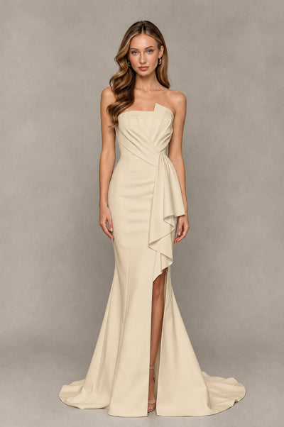 BOLODOO Champagne Strapless Mermaid Evening Dress with Ruffle Slit and Train - Champagne - Champagne_1