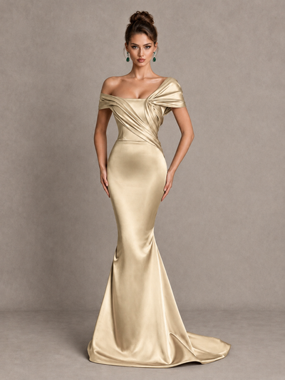 BOLODOO Champagne Off-Shoulder Satin Mermaid Prom Dress - Champagne - Champagne_1