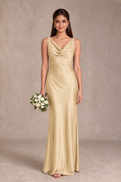 BOLODOO Champagne Cowl Neck Open Back Satin Bridesmaid Dress - Champagne - Champagne_1