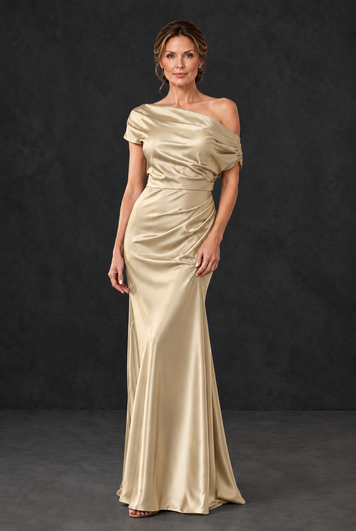 BOLODOO Champagne Asymmetric Ruched Mother of the Bride Dress - Champagne - Champagne_1