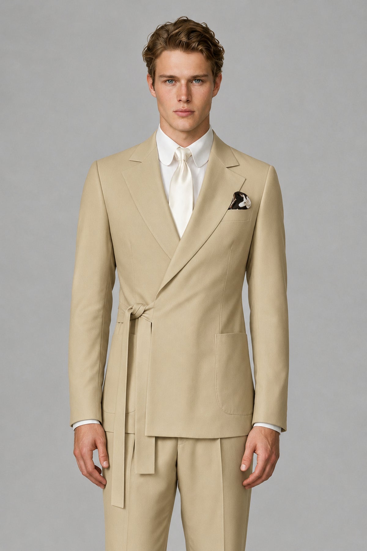 Bolodoo Men's Champagne Wrap Tie-Waist Two-Piece Suit – Jacket & Trousers - Champagne - Champagne_1