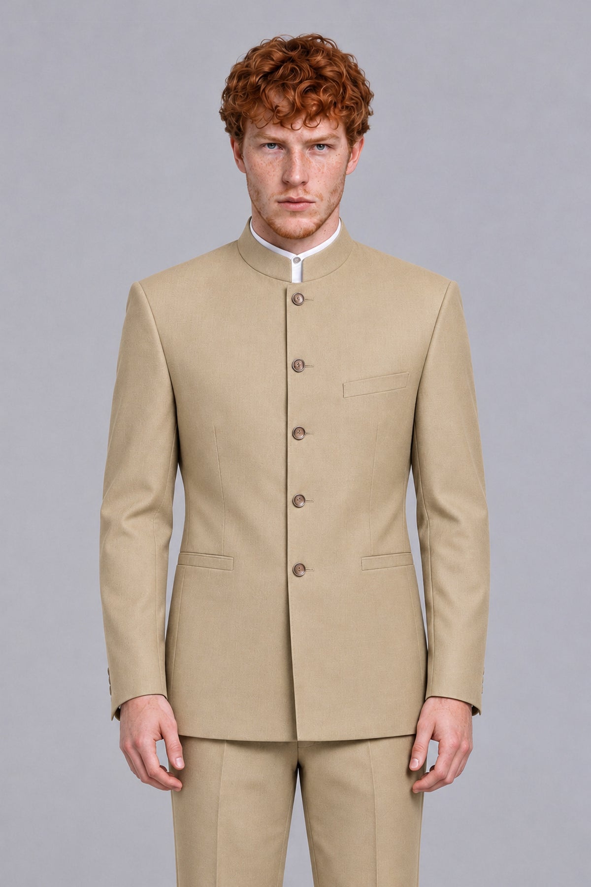 BOLODOO Men's Champagne Mandarin Collar Two-Piece Suit - Champagne - Champagne_1
