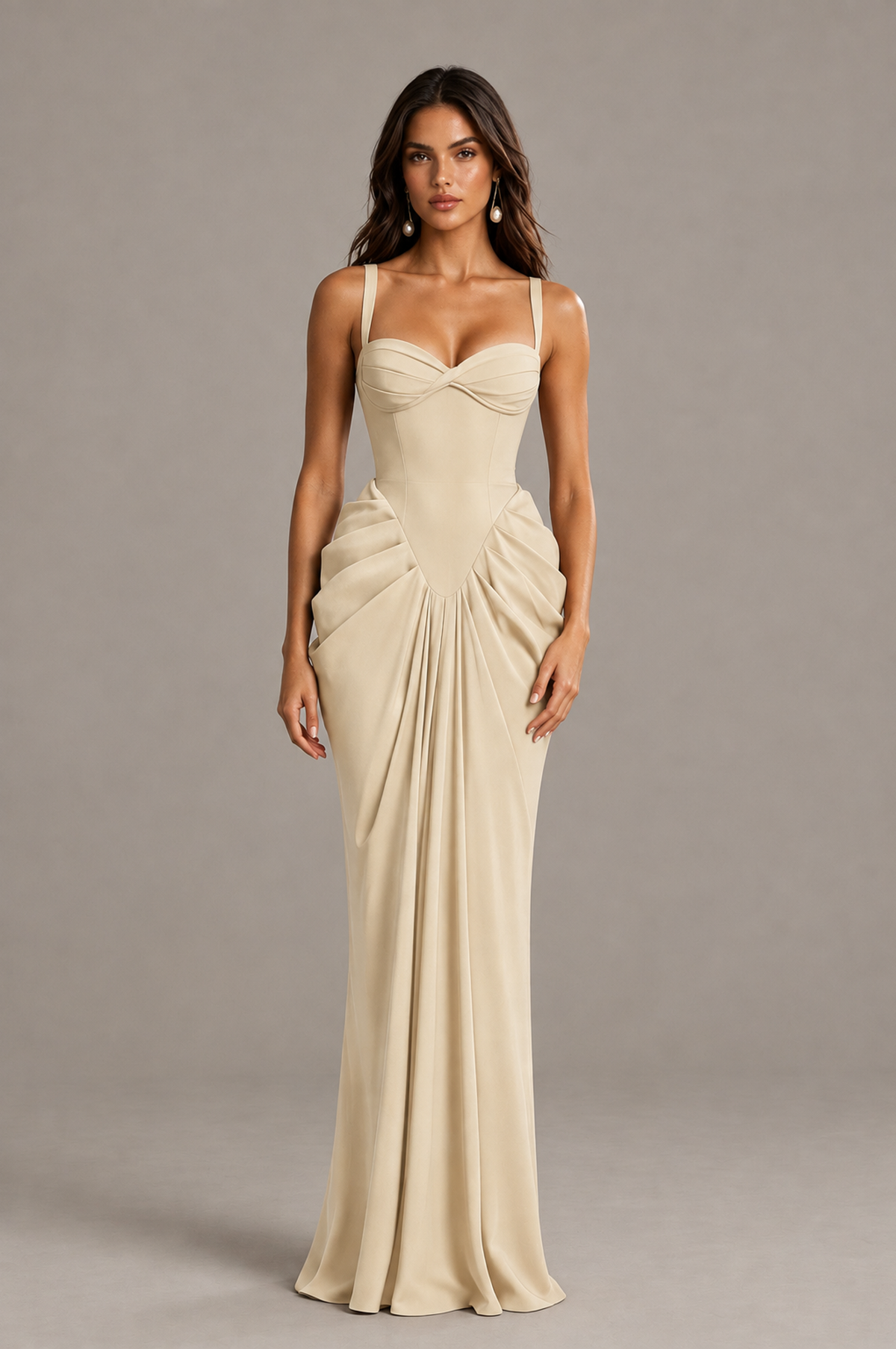 BOLODOO Champagne Sweetheart Ruched Lace-Up Back Evening Gown - Champagne - Champagne_1