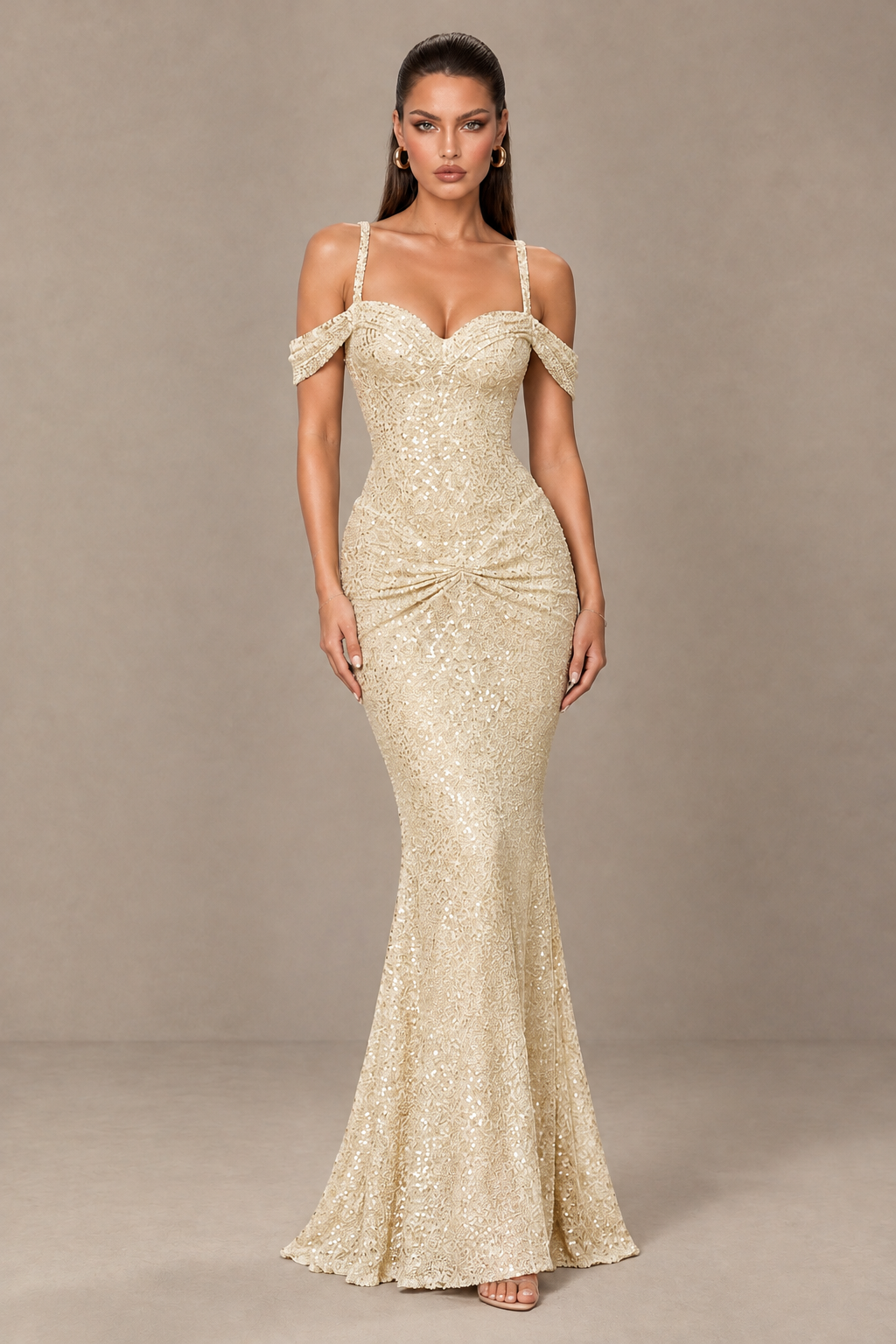 BOLODOO Champagne Sequin Off-Shoulder Mermaid Prom Dress - Champagne - Champagne_1