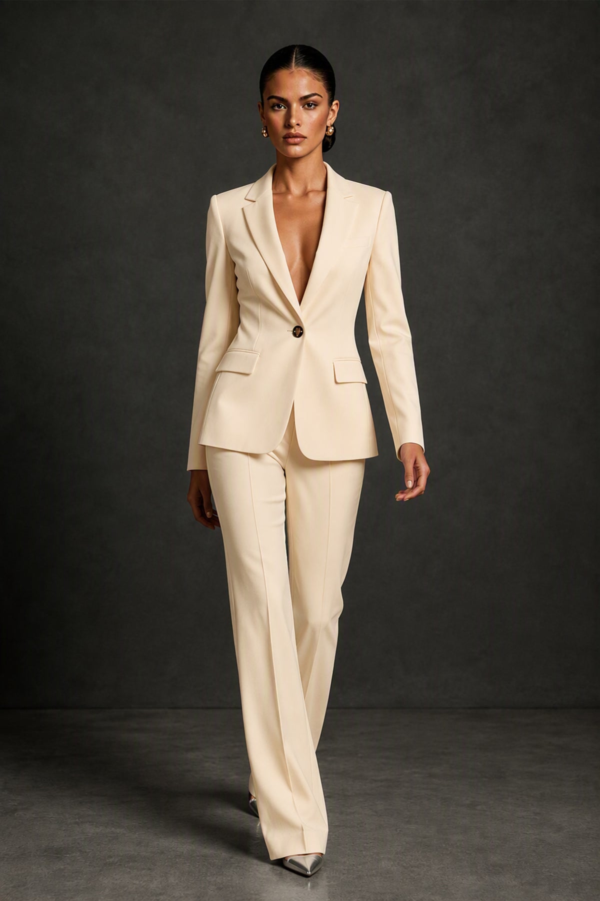 BOLODOO Champagne Two-Piece Blazer and Pants Suit Set - Champagne