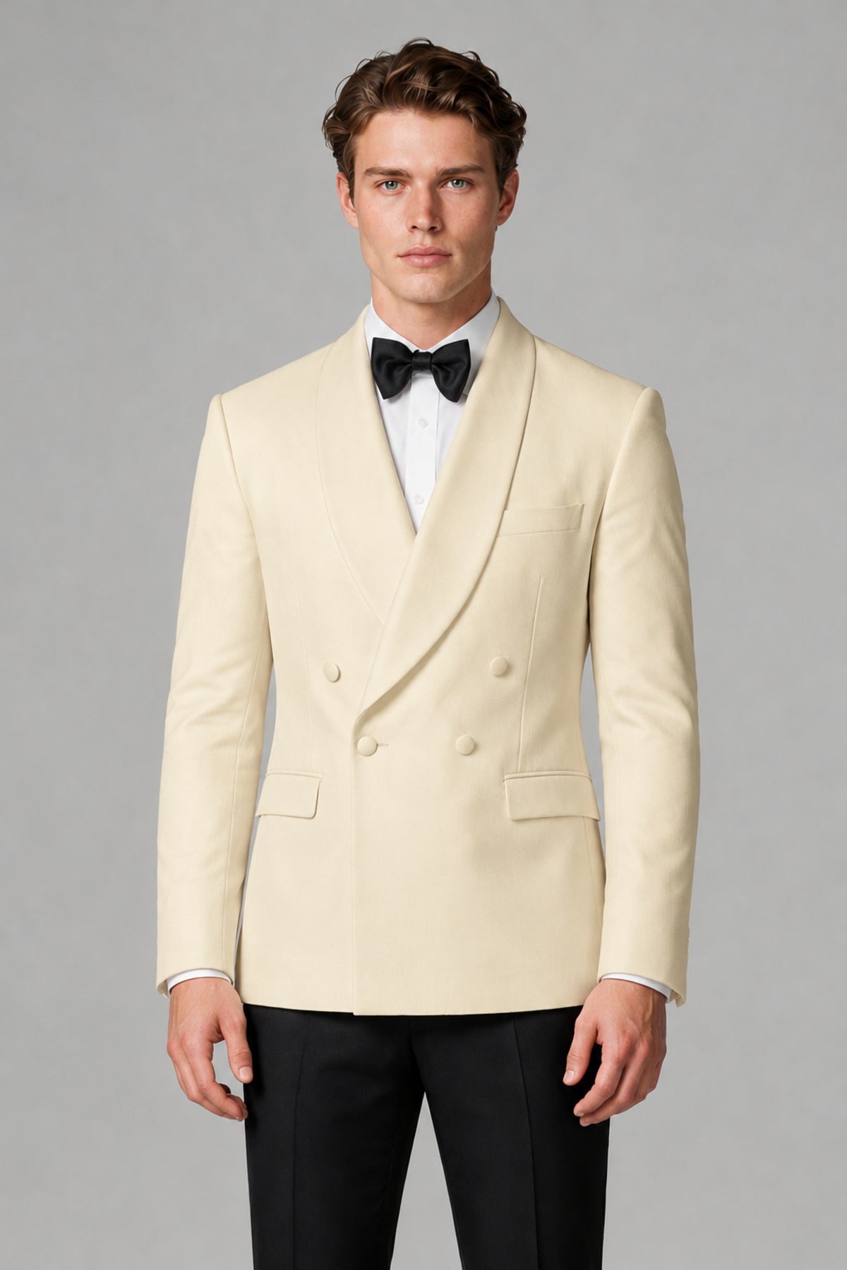 BOLODOO Men's Champagne Double-Breasted Tuxedo Blazer – Shawl Lapel Formal Suit Jacket - Champagne - Champagne_1