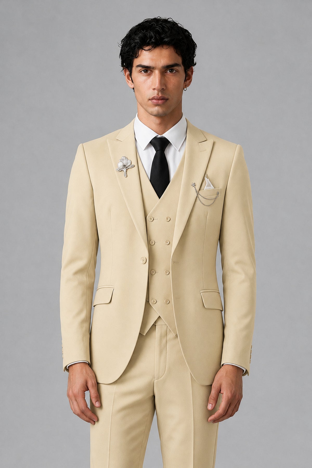 Bolodoo Men's Champagne 2-Piece Suit – Notch Lapel Jacket & Trousers - Champagne - Champagne_1
