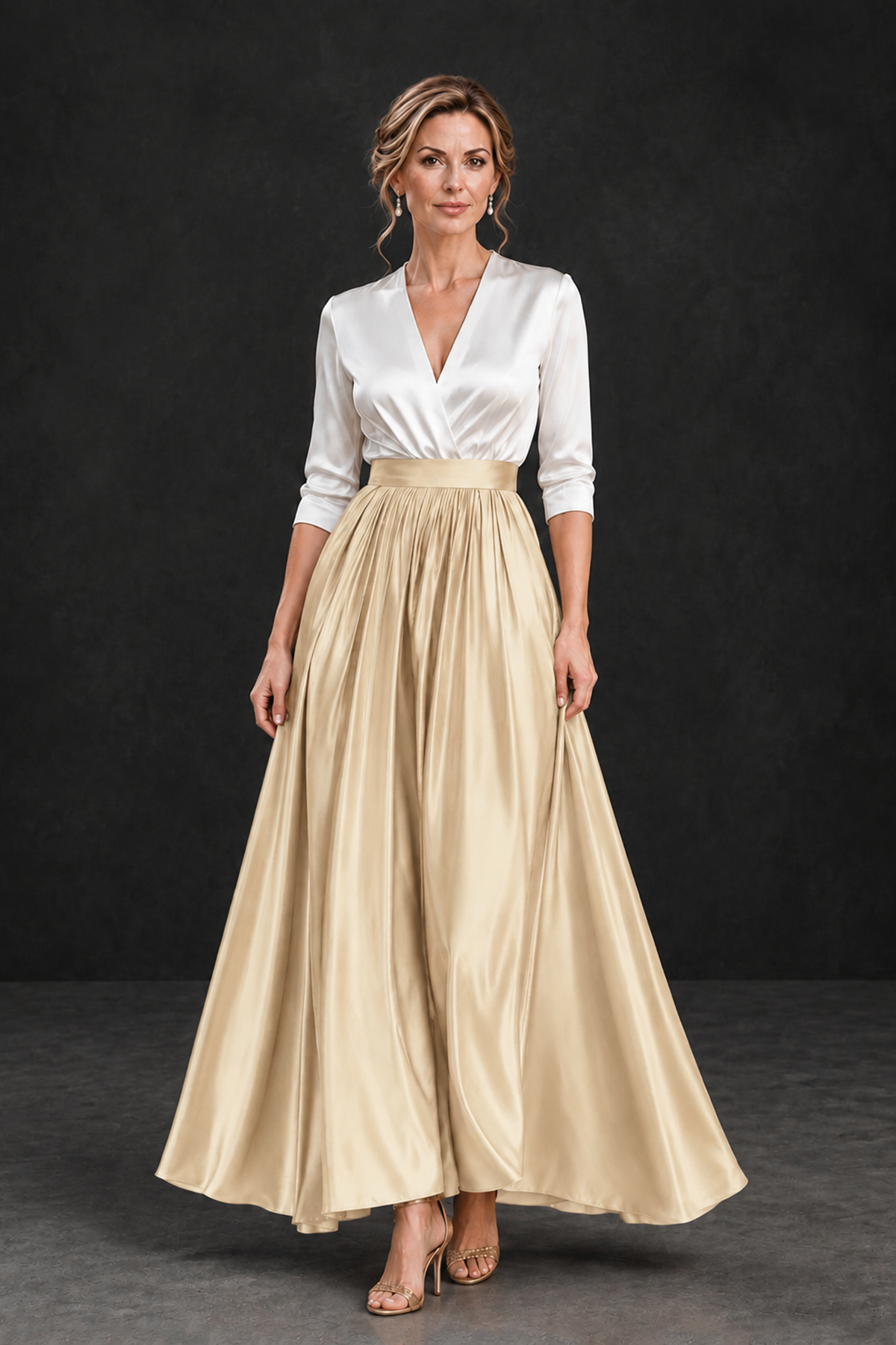 BOLODOO Champagne and White V-Neck A-Line Mother of the Bride Dress - Champagne - Champagne_1