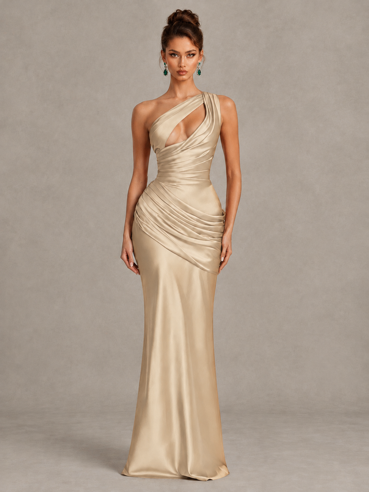 BOLODOO Champagne One-Shoulder Cutout Satin Mermaid Prom Dress - Champagne - Champagne_1
