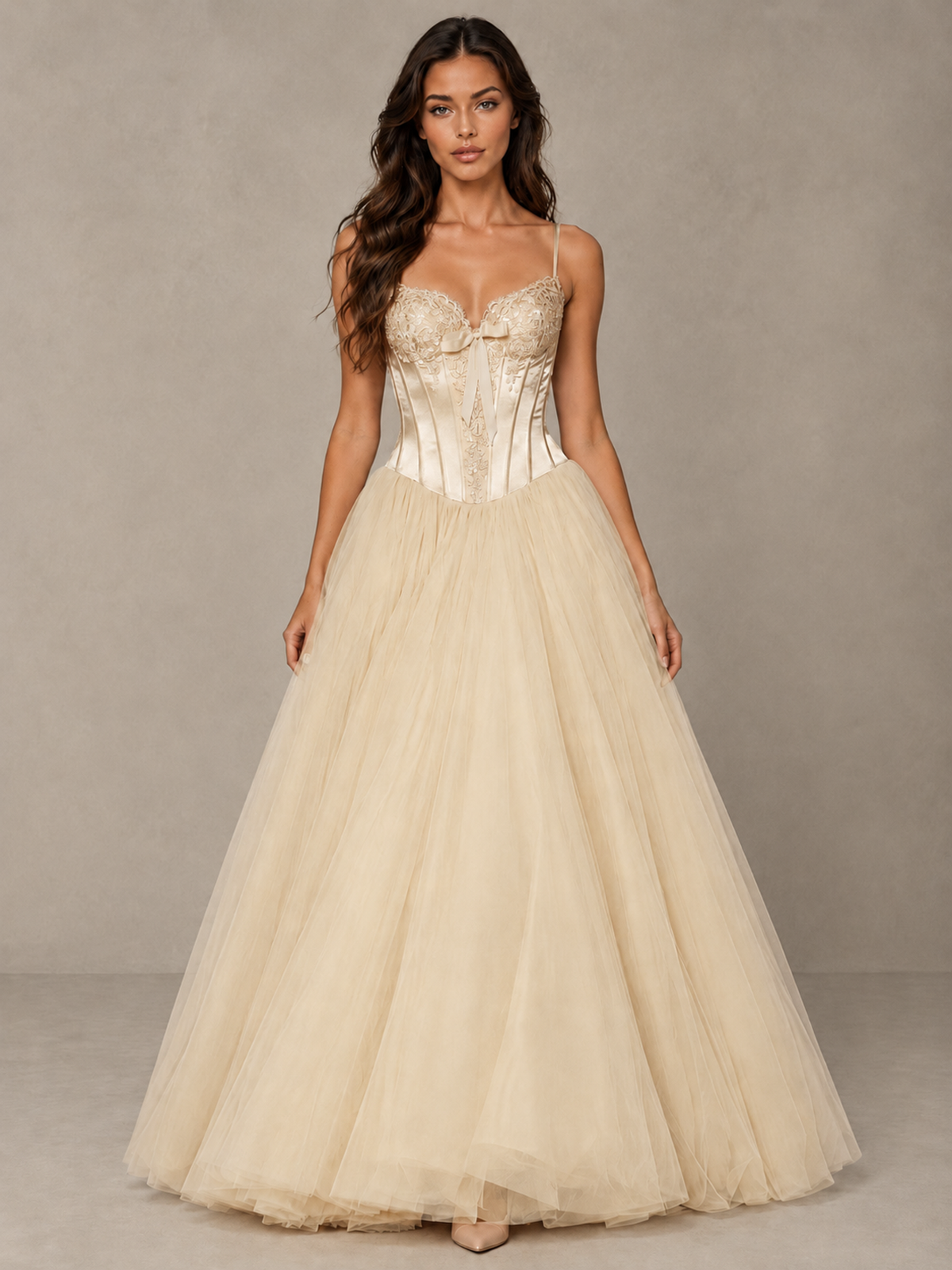 BOLODOO Champagne Corset Tulle Prom Dress with Spaghetti Straps - Champagne - Champagne_1