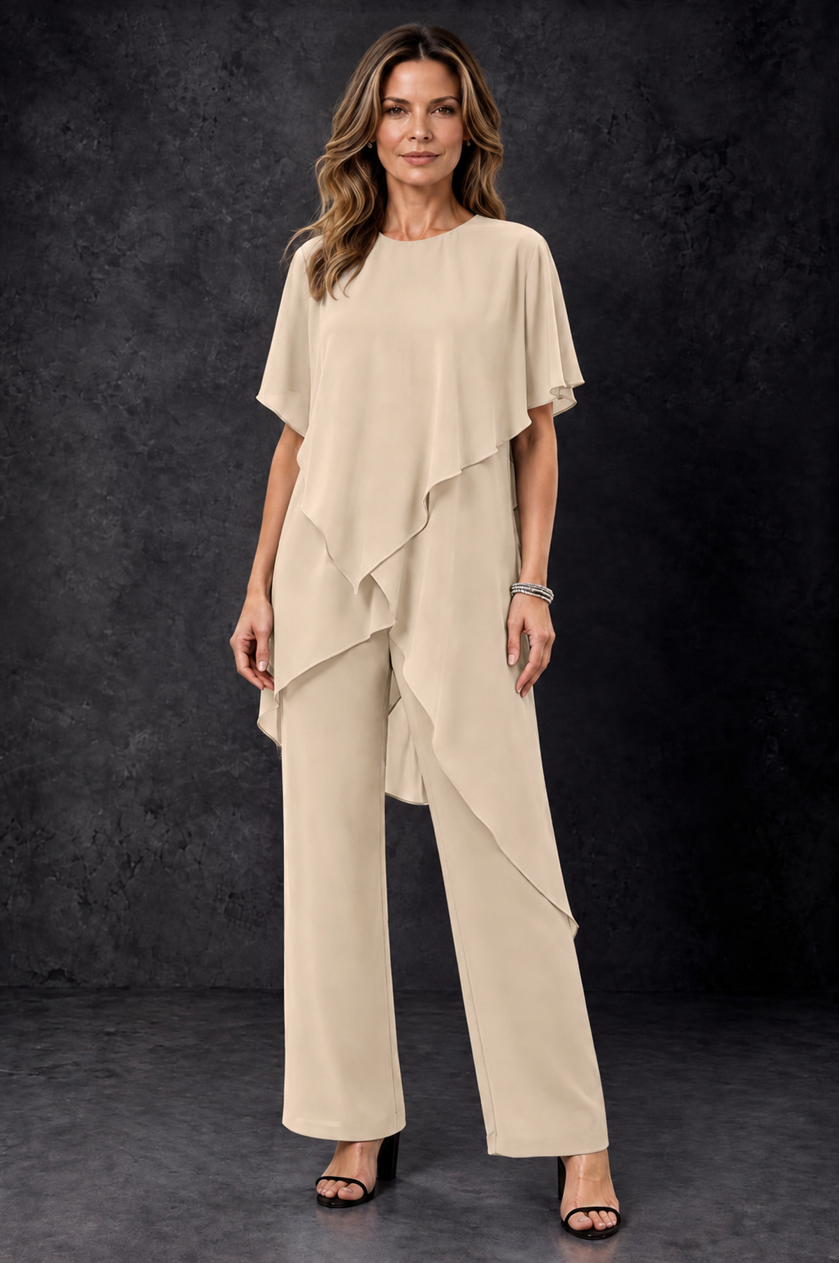 BOLODOO Champagne Chiffon Two Piece Mother of the Bride Pant Suit - Champagne - Champagne_1
