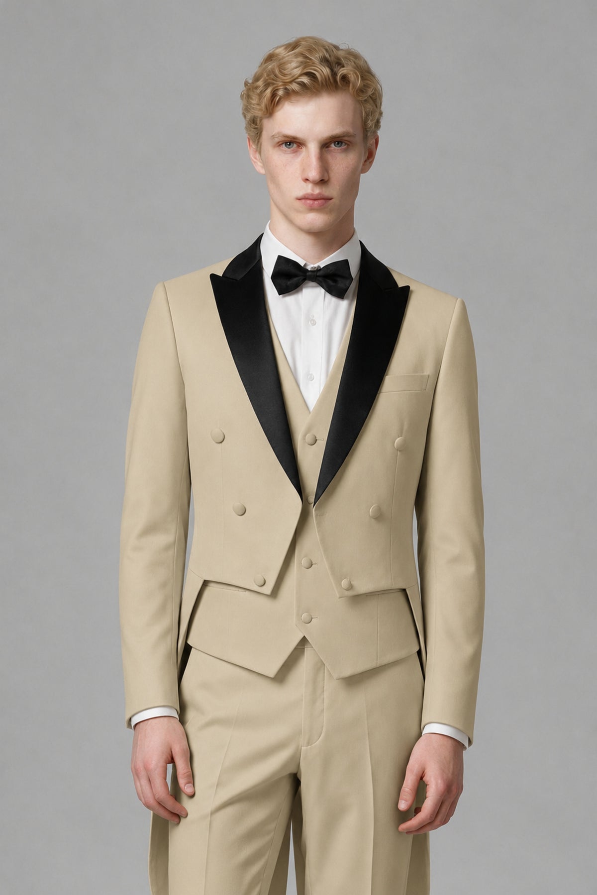 Bolodoo Men's Champagne 3-Piece Tailcoat Tuxedo Suit with Vest & Trousers - Champagne - Champagne_1