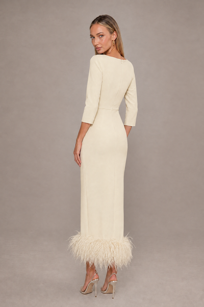 BOLODOO Champagne Feather-Trim Twist-Waist Midi Dress - Champagne - Champagne_2