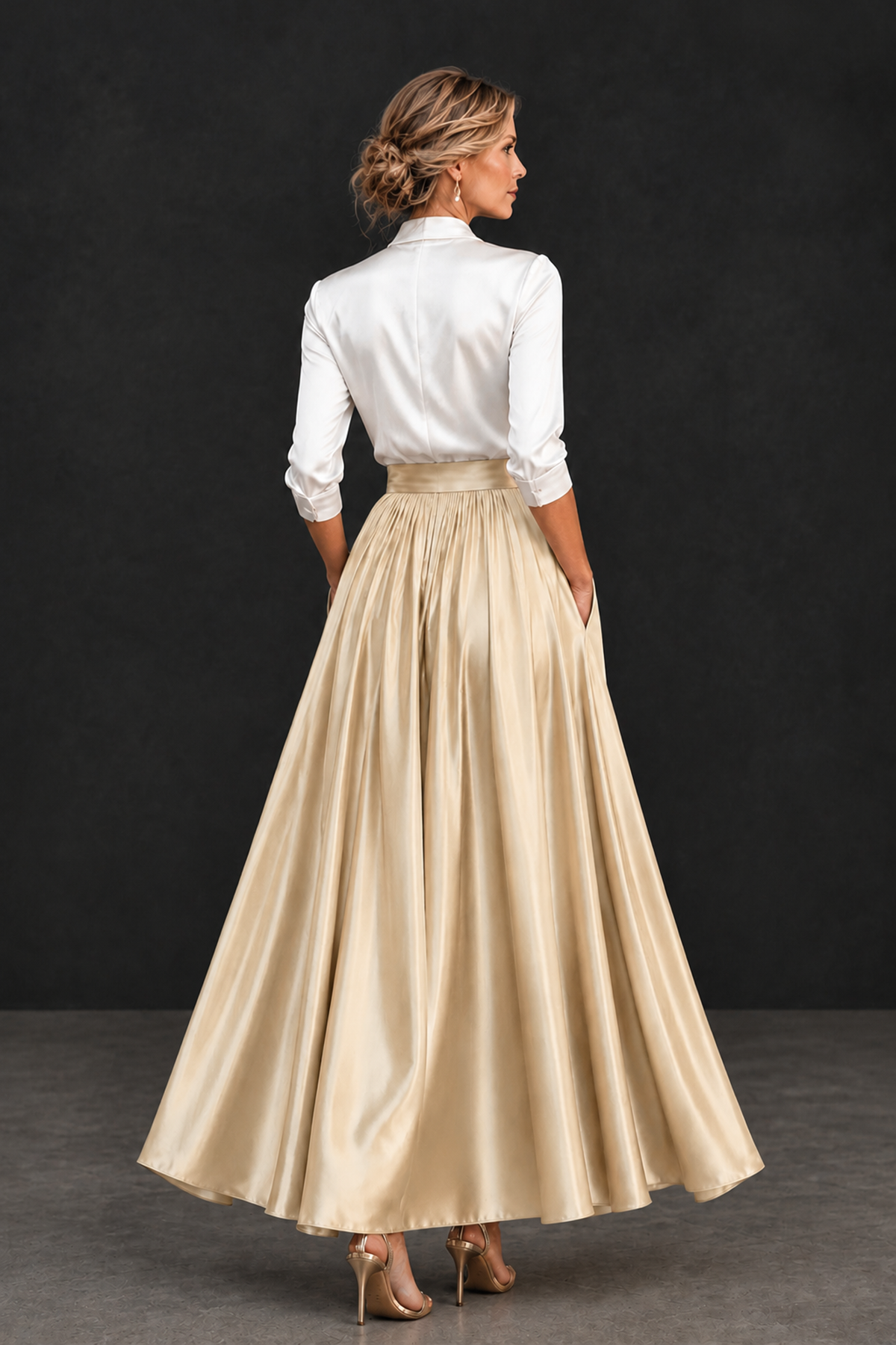 BOLODOO Champagne and White V-Neck A-Line Mother of the Bride Dress - Champagne - Champagne_2