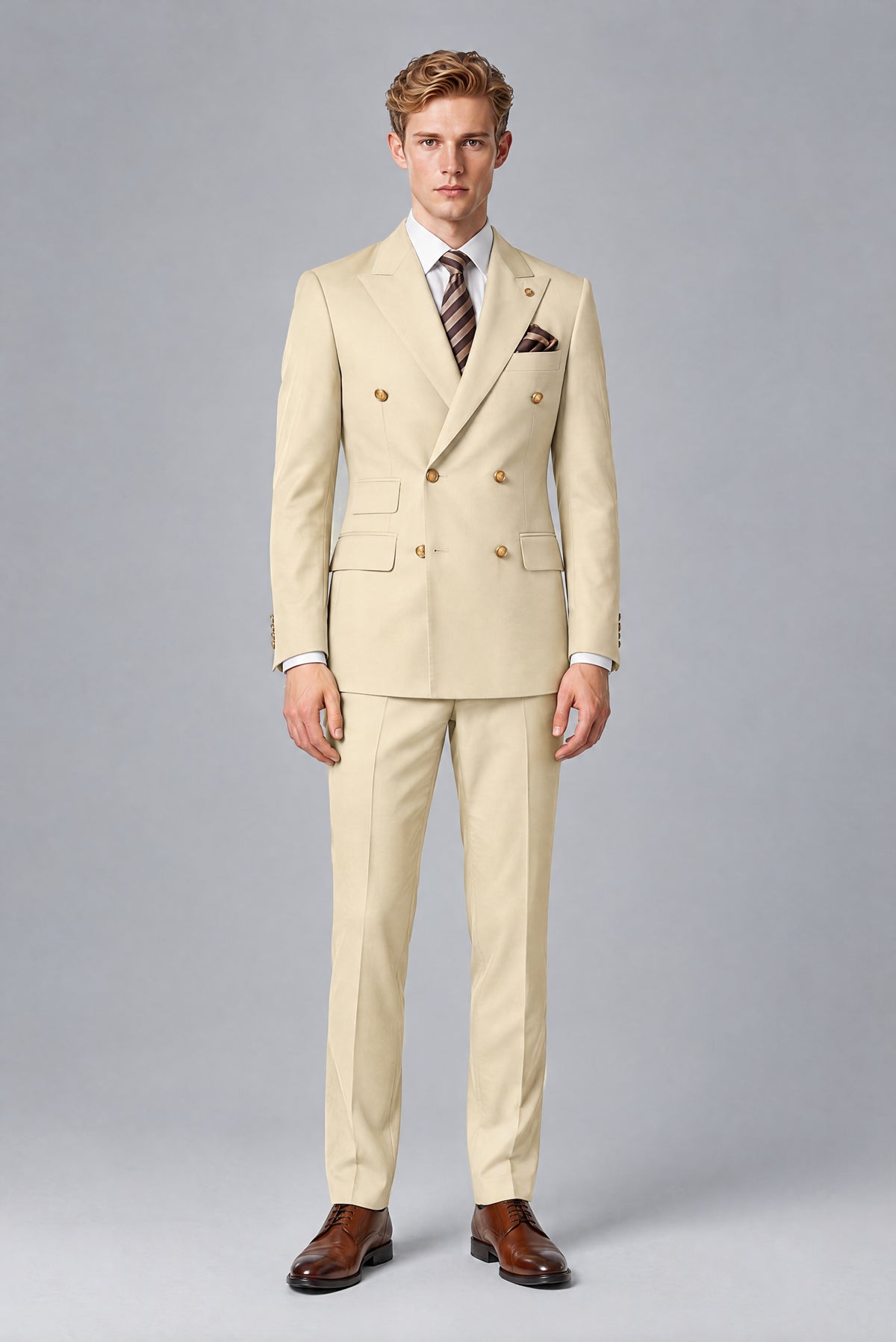 Bolodoo Men's Champagne Double-Breasted 2-Piece Wedding Suit - Champagne - Champagne_2