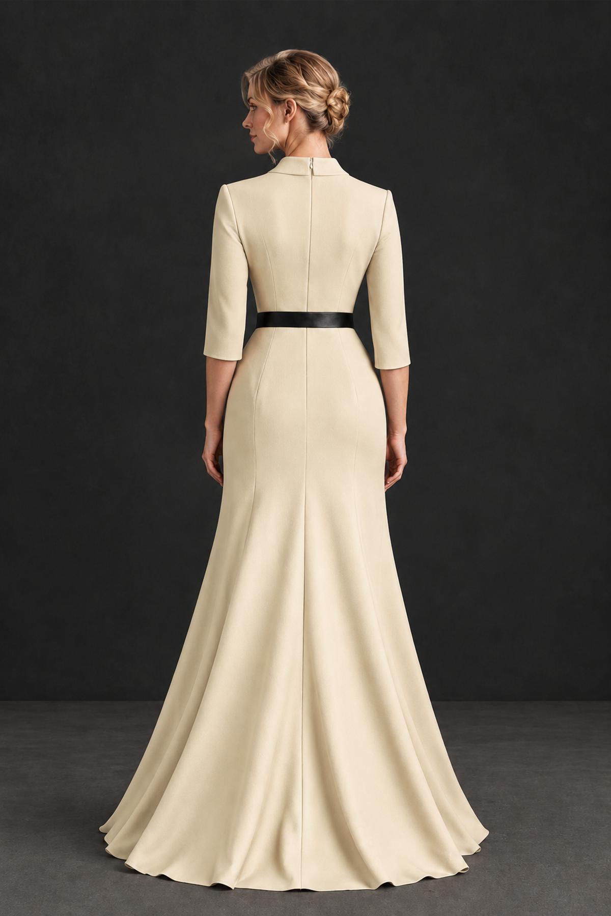 BOLODOO Champagne Lapel Ruffle Mother of the Bride Dress with Belt - Champagne - Champagne_2