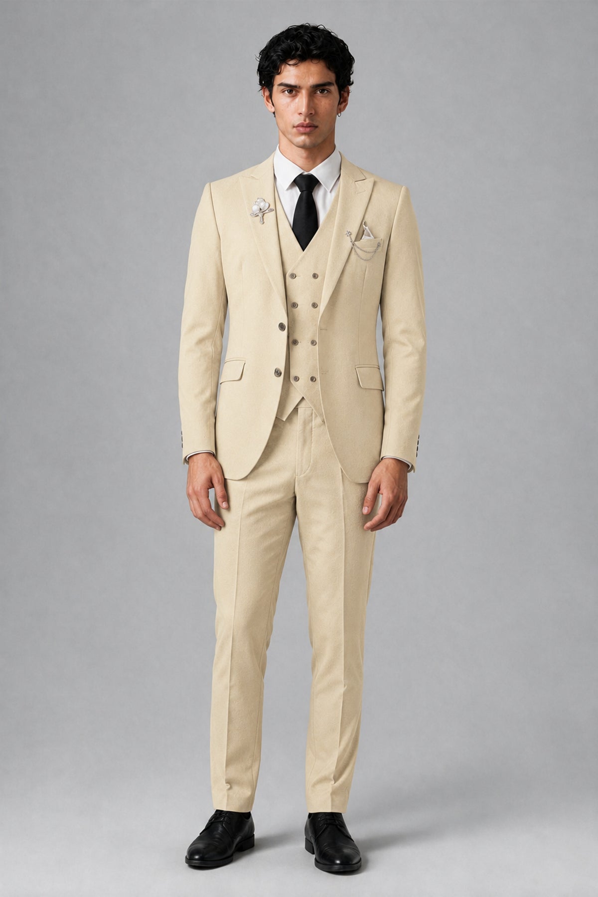 Bolodoo Men's Champagne 2-Piece Suit – Notch Lapel Jacket & Trousers - Champagne - Champagne_2